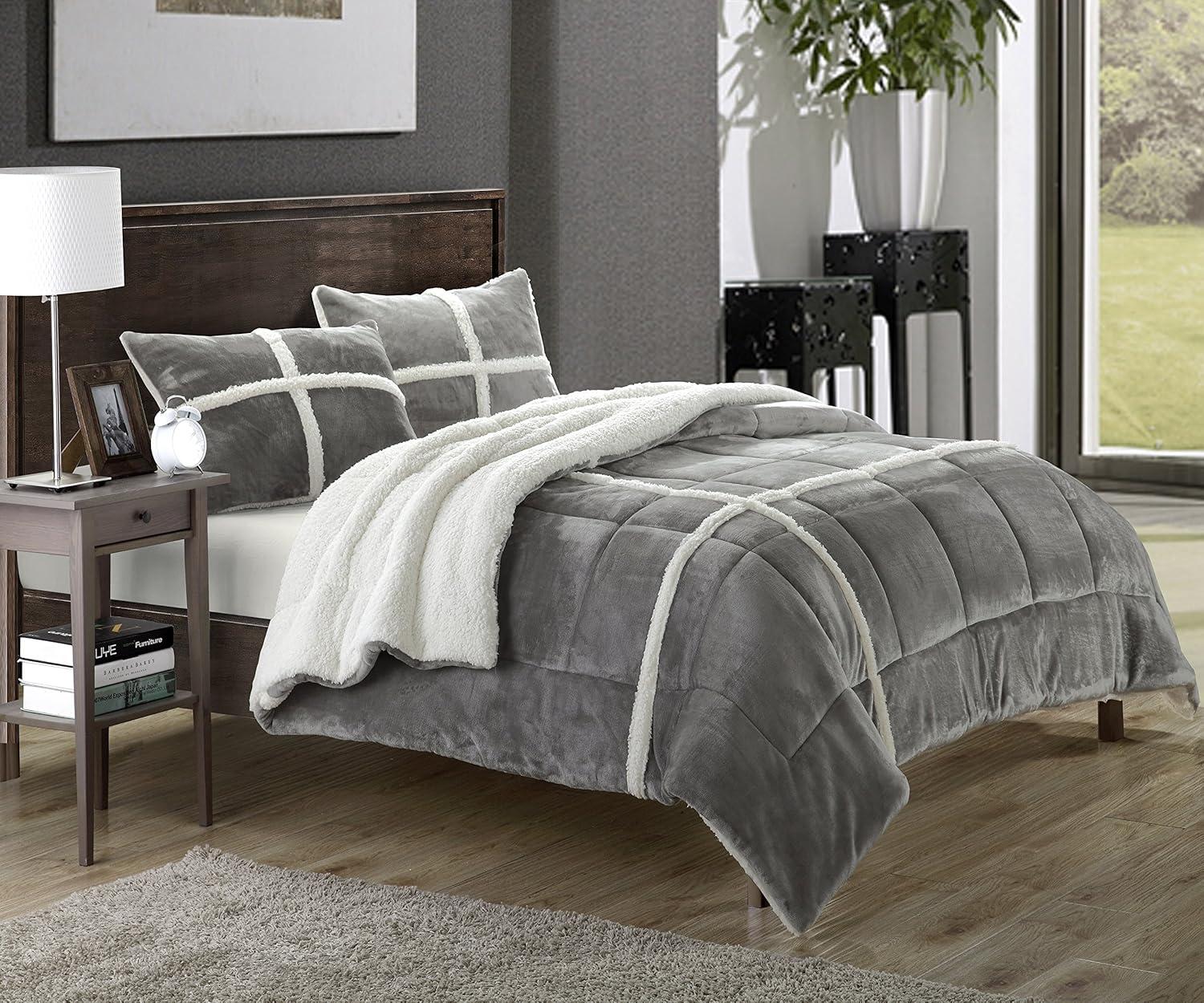 Twin Silver Microfiber Down Alternative Comforter Set