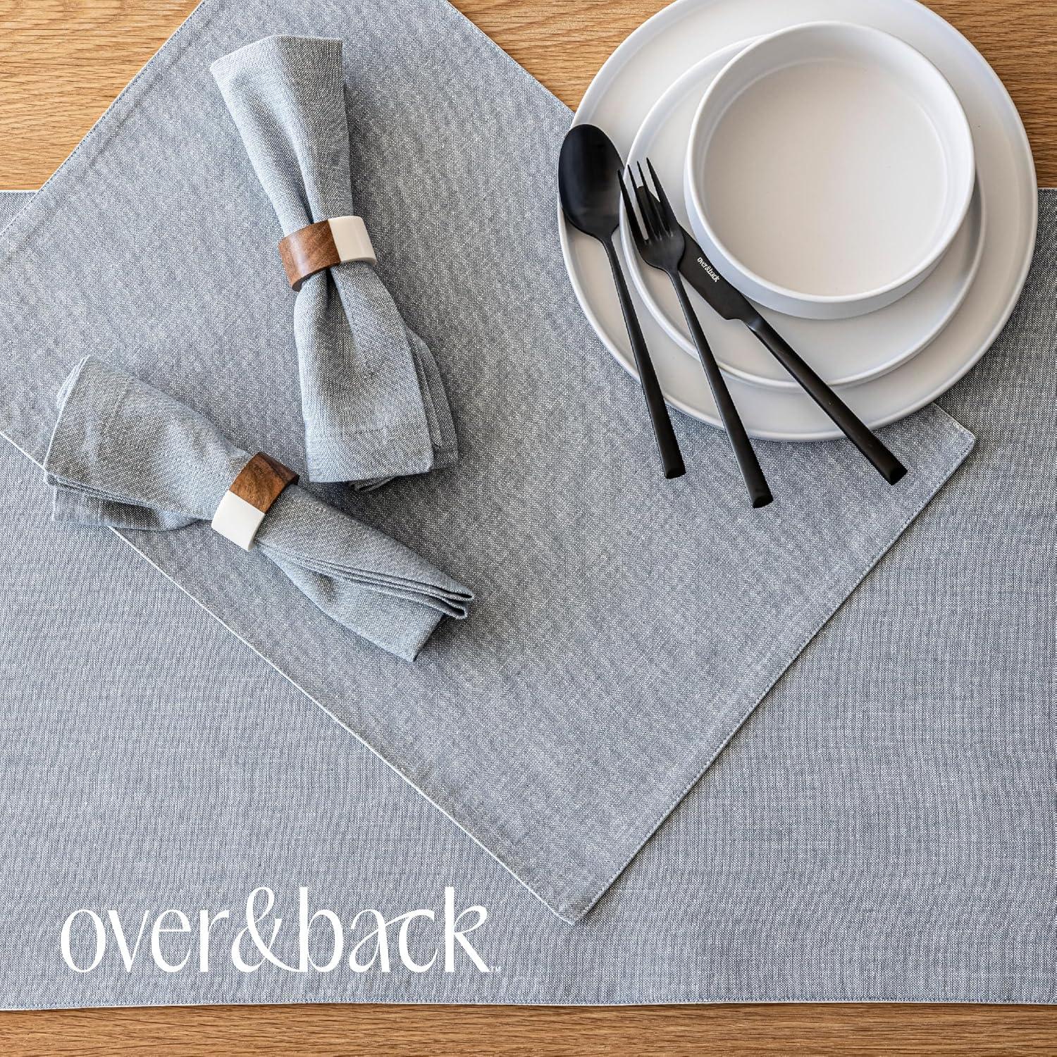 over&back Woven Frayed Chambray Placemats - 100% Cotton - Kitchen and Home Decor - 14" L X 20" W