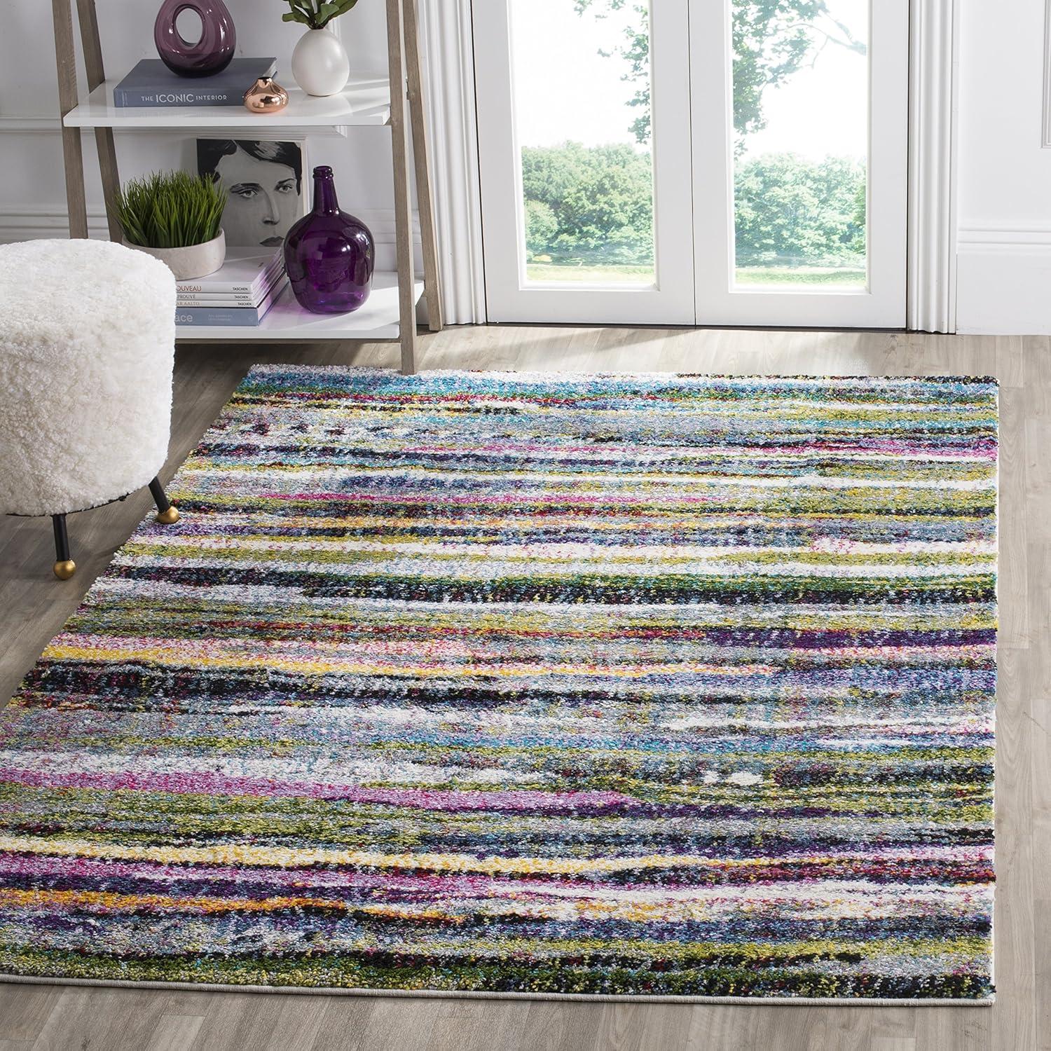 Abstract Shag Fusion Black and Multicolor Synthetic Rug 3' x 5'