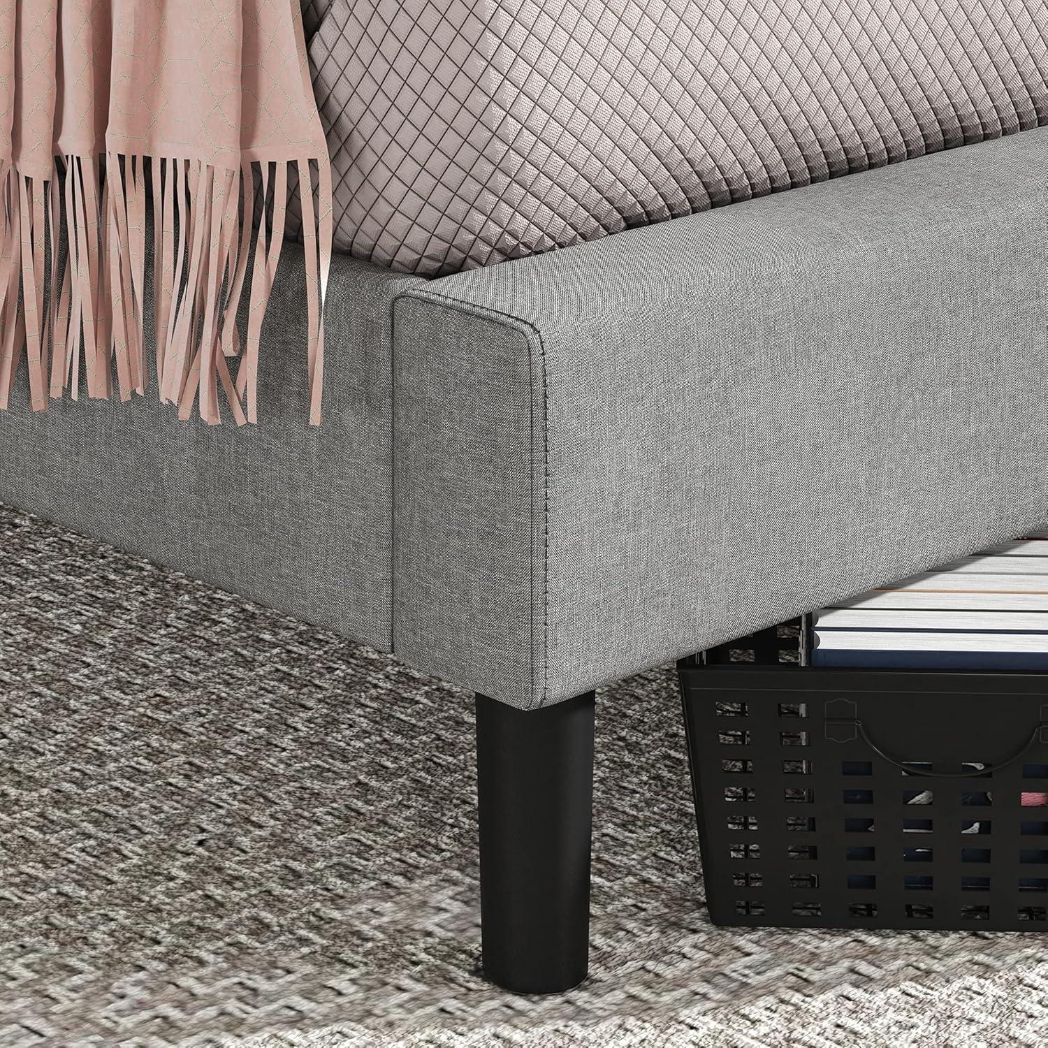 Queen-Sized Scalloped Edge Upholstered Platform Bed with Tufted Headboard