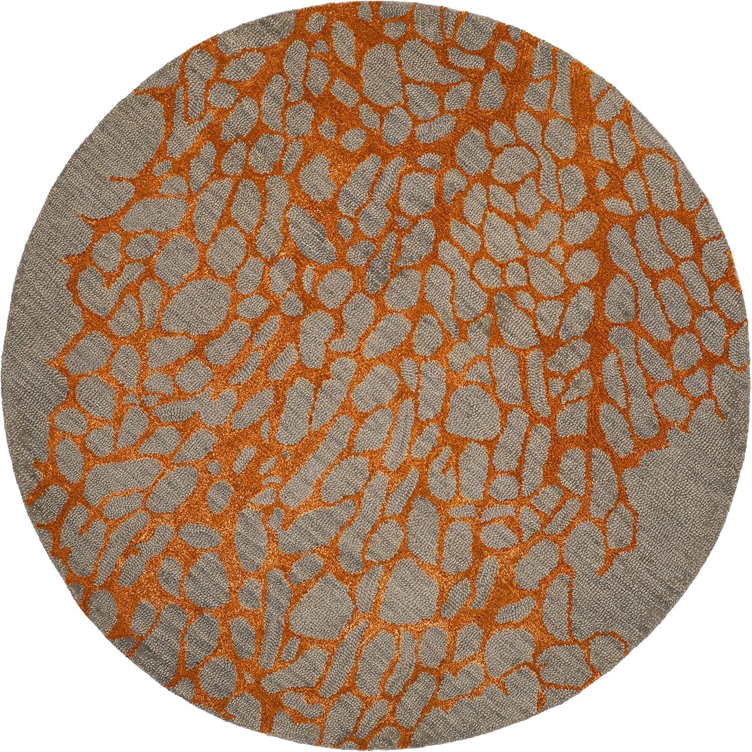 Blossom BLM695 Hand Hooked Indoor Area Rug - Grey/Orange - 6' Round - Safavieh