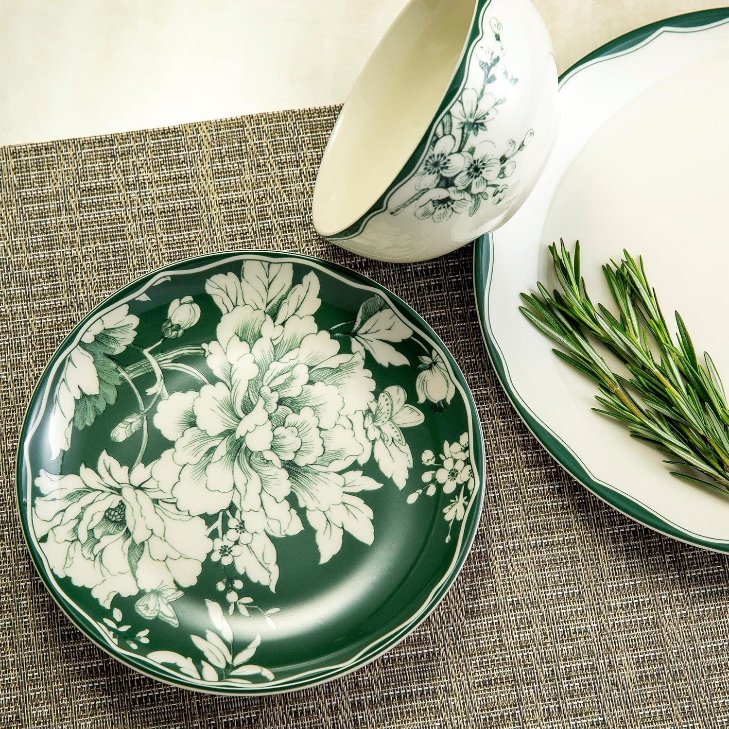 222 Fifth 222 Fifth Brittany 12-Piece Porcelain Dinnerware Set - Service For 4, Plate & Bowl Set
