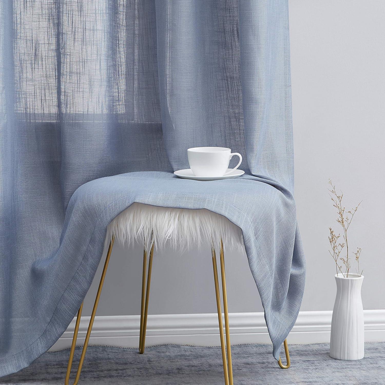 HLC.ME Abbey Faux Linen Textured Semi Sheer Privacy Light Filtering Window Grommet Thick Curtain Panels, Set of 2 - Dusty Blue, 54 W x 84 L