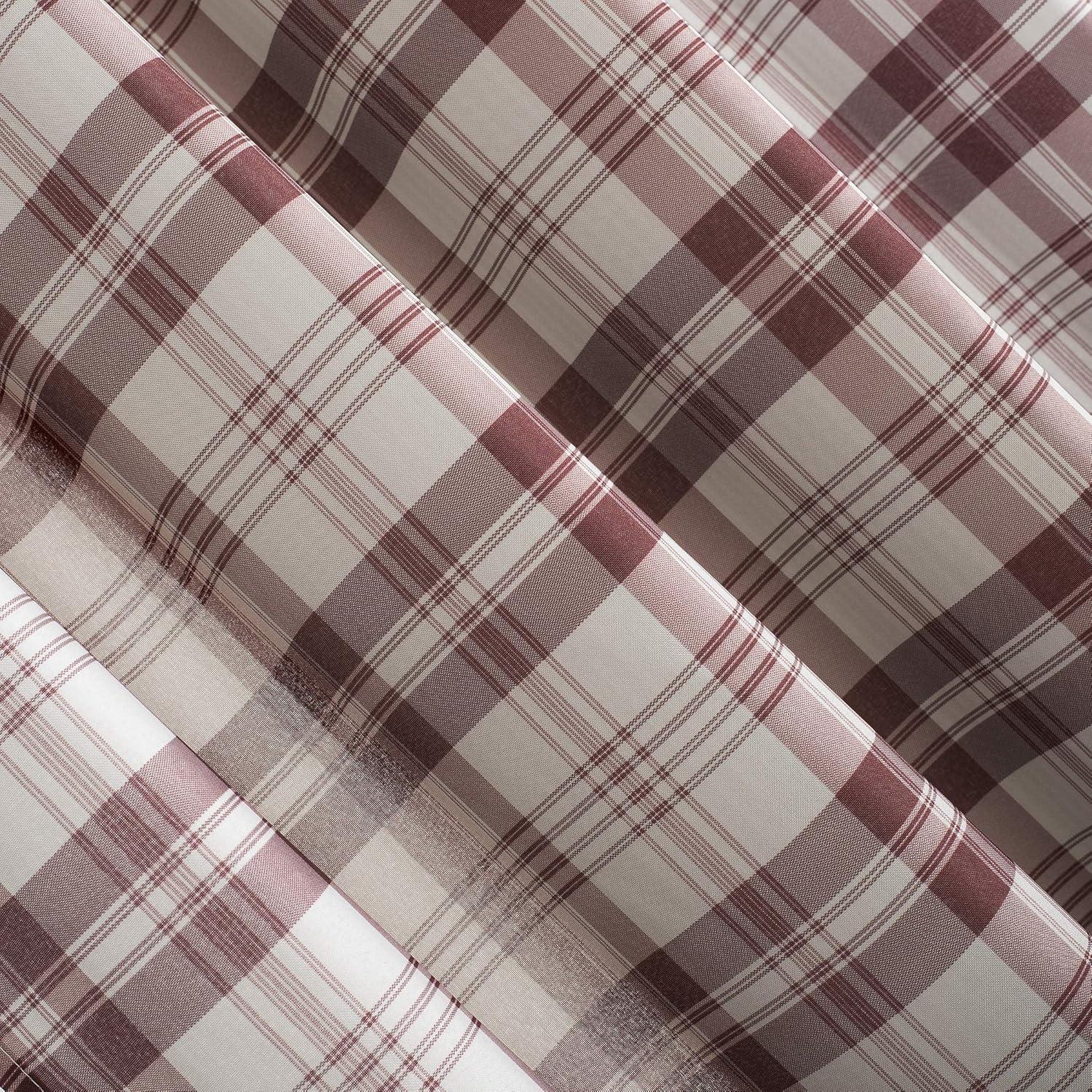 No. 918 Blair Farmhouse Plaid Semi-Sheer Tab Top Curtain Panel, 52" x 84", Red/Ecru Off-White