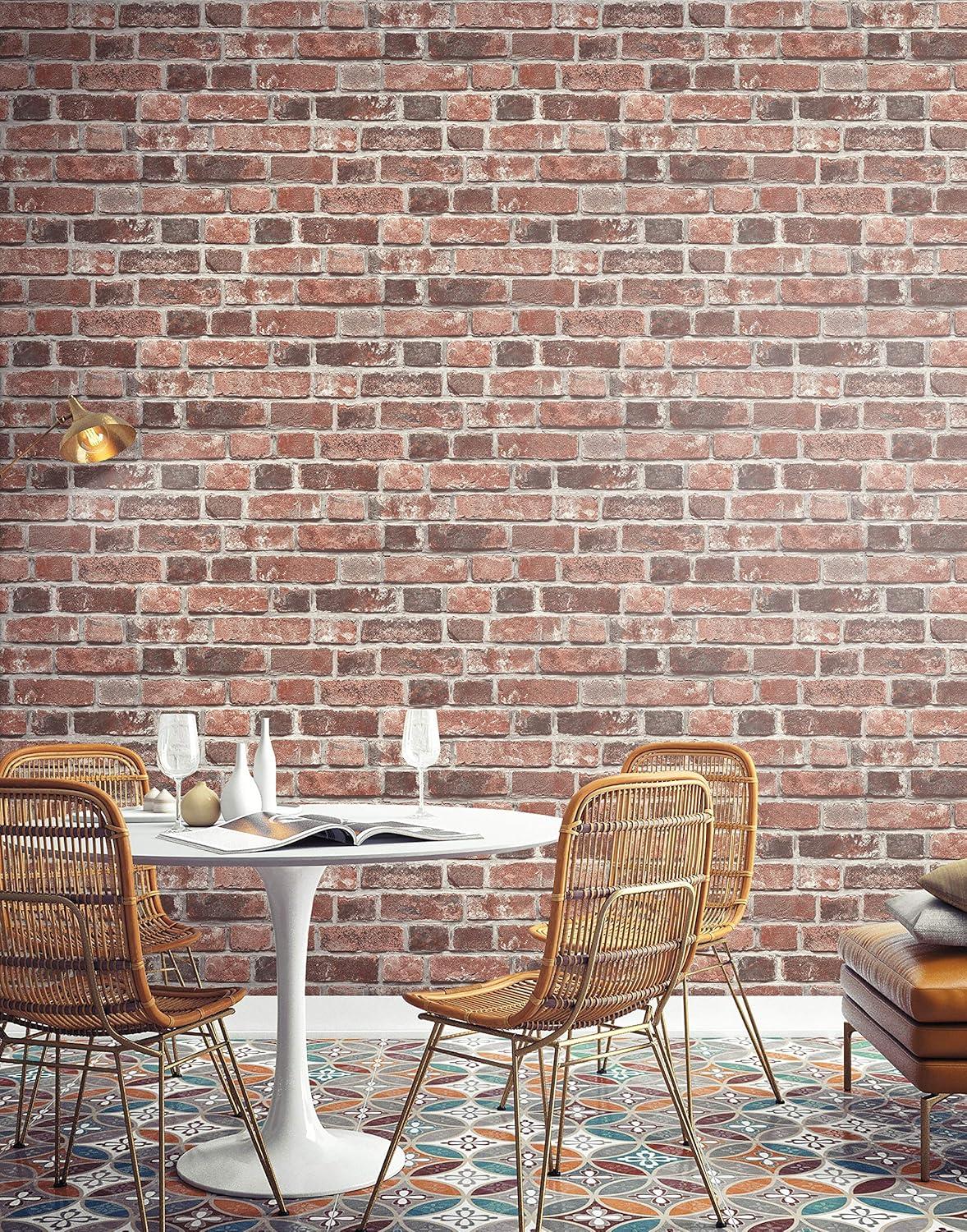 Distressed Red Brick Peel and Stick Vinyl Wallpaper