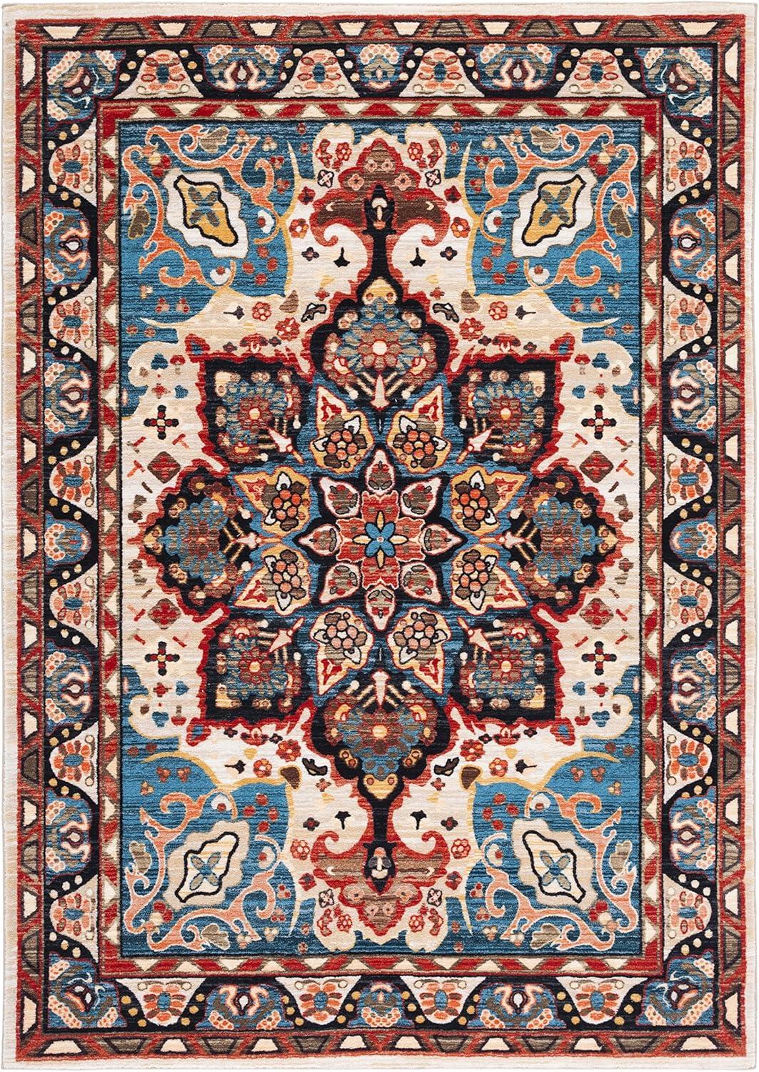 Serenity Bliss 6'7" Square Blue & Beige Synthetic Area Rug