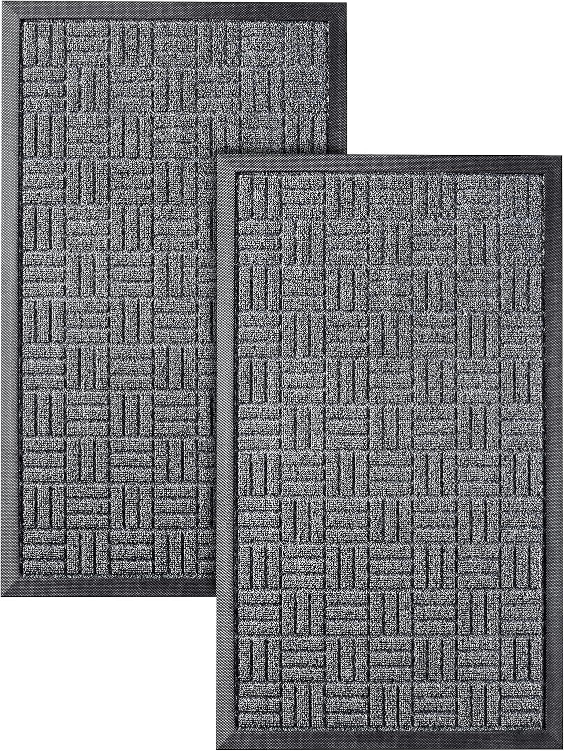 Front Door Mats, 2 Pc Set, 29.5 x 17, All Weather Entry and Back Yard, Indoor and Outdoor Safe, Slip Resistant Rubber Backing, Absorbent and Waterproof, Dirt Trapping Rugs for Entryway