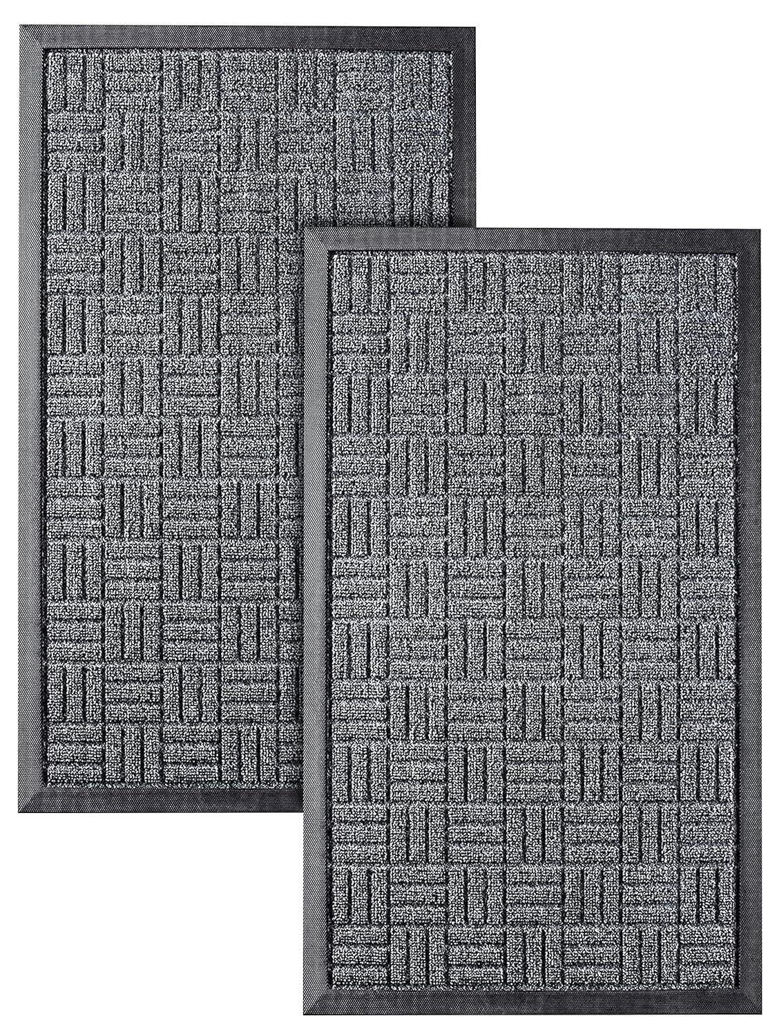 Front Door Mats, 2 Pc Set, 29.5 x 17, All Weather Entry and Back Yard, Indoor and Outdoor Safe, Slip Resistant Rubber Backing, Absorbent and Waterproof, Dirt Trapping Rugs for Entryway