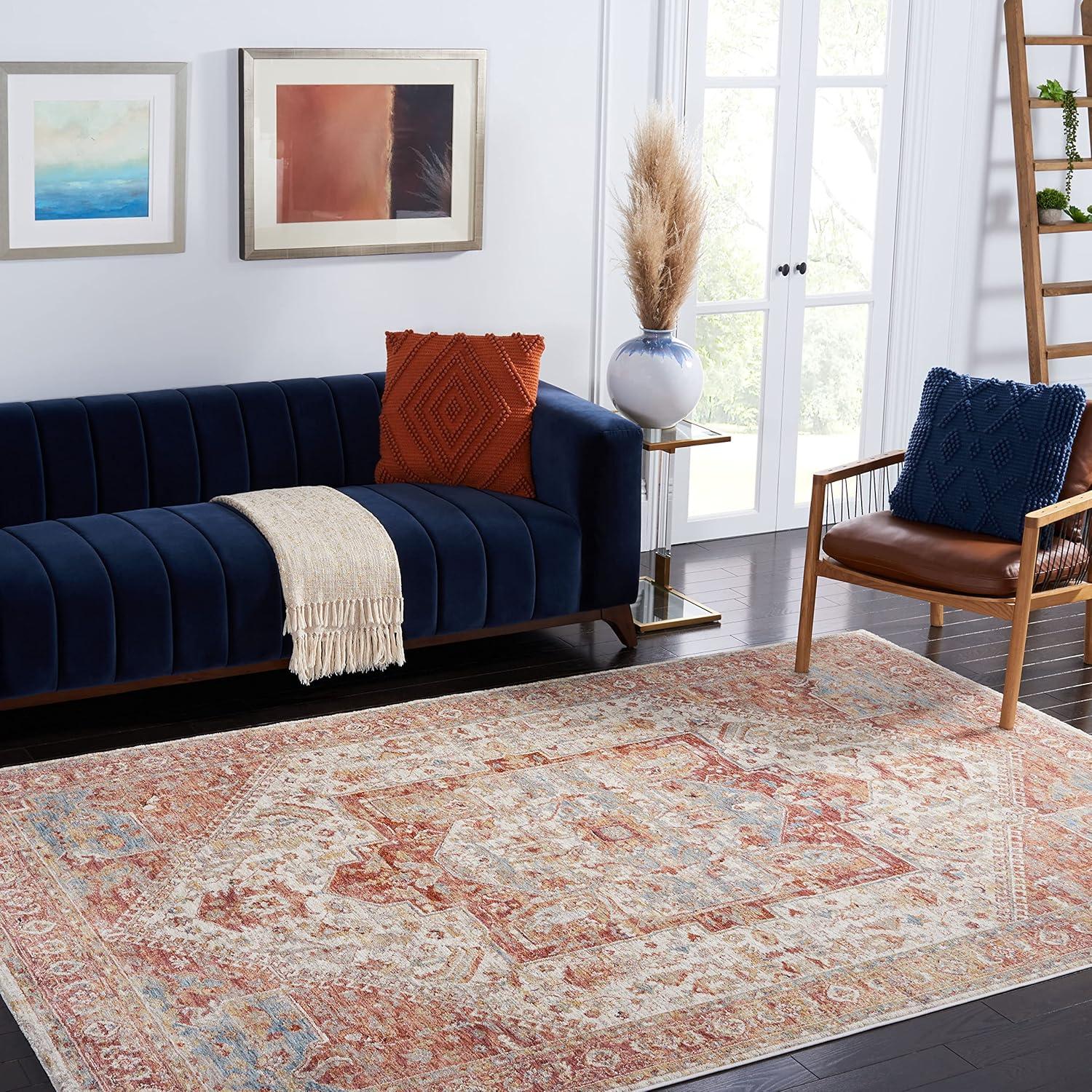 Valencia VAL568 Power Loomed Area Rug - Ivory/Rust - 4'x6'2" - Safavieh.