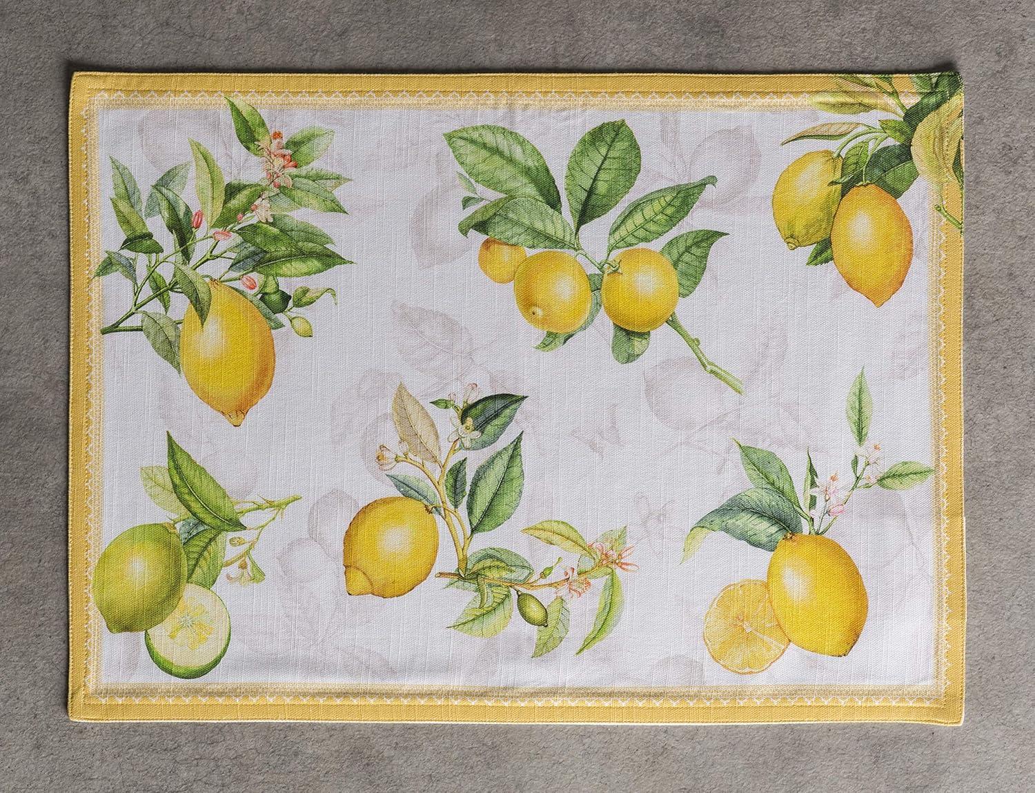 Maison d' Hermine Placemats Set of 4 100% Cotton Washable Cloth Place Mats, Reusable Table Mats for Kitchen Dining Decoration, Party, Wedding, Restaurant Spring/Summer (Limoncello, 13" x 19")