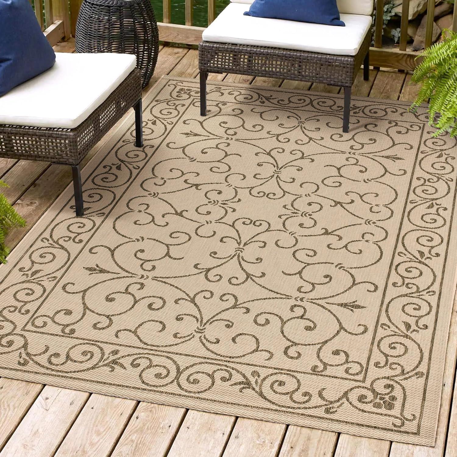 Charleston Vintage Filigree Textured Weave Indoor/Outdoor Area Rug  - JONATHAN Y