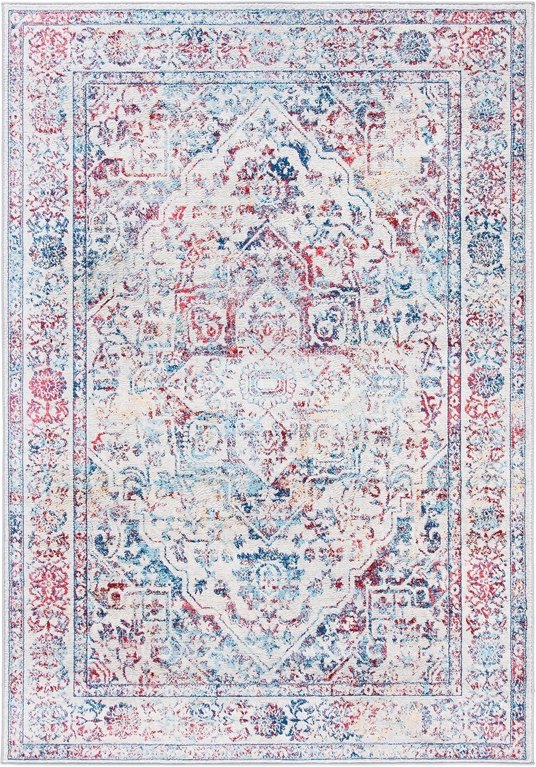 SAFAVIEH Brentwood Jaymz Floral Bordered Area Rug, 5'3" x 7'6", Ivory/Blue