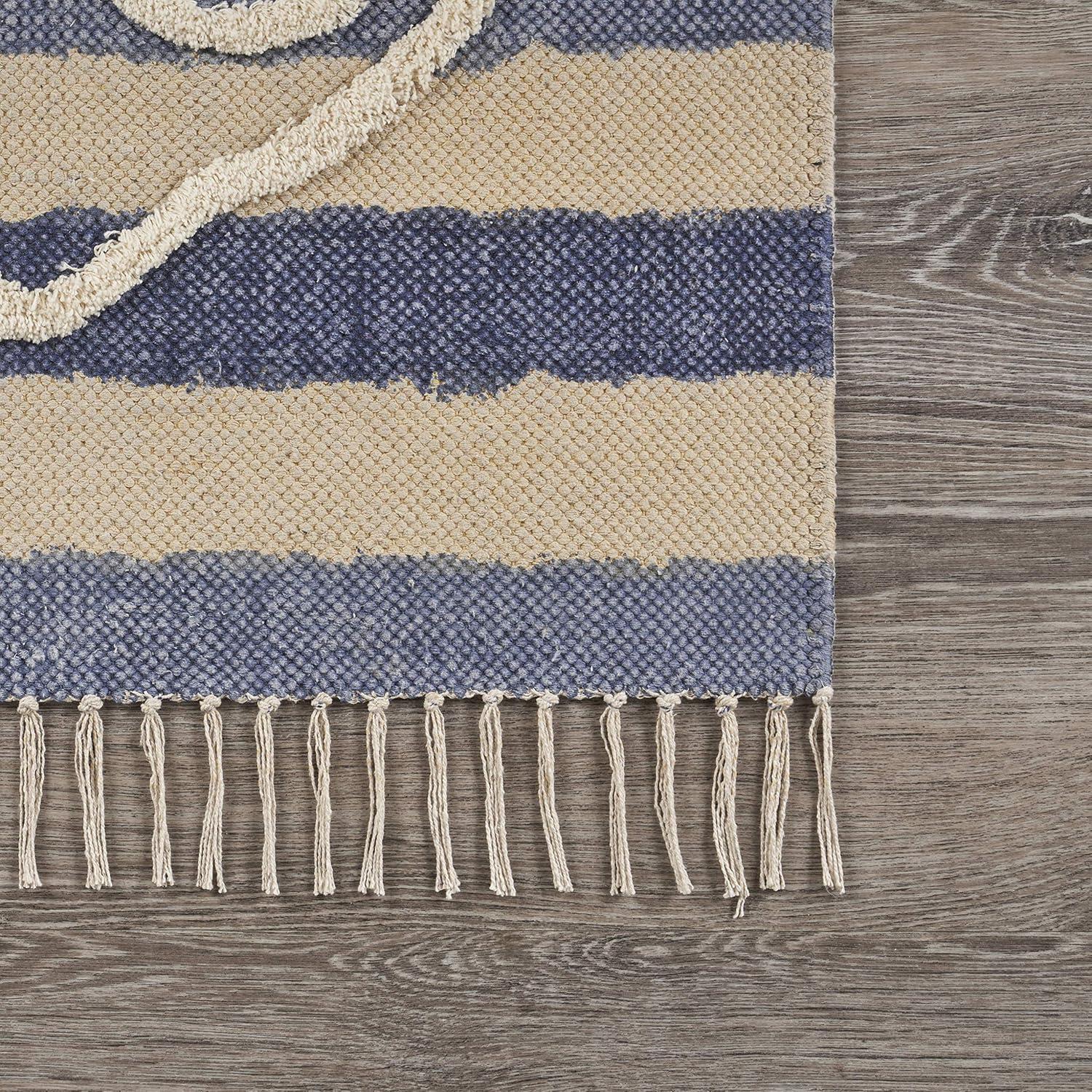 Ox Bay Blair 2'6" x 3'9" Blue/Beige Shag Anchor Striped Durable Indoor Area Rug