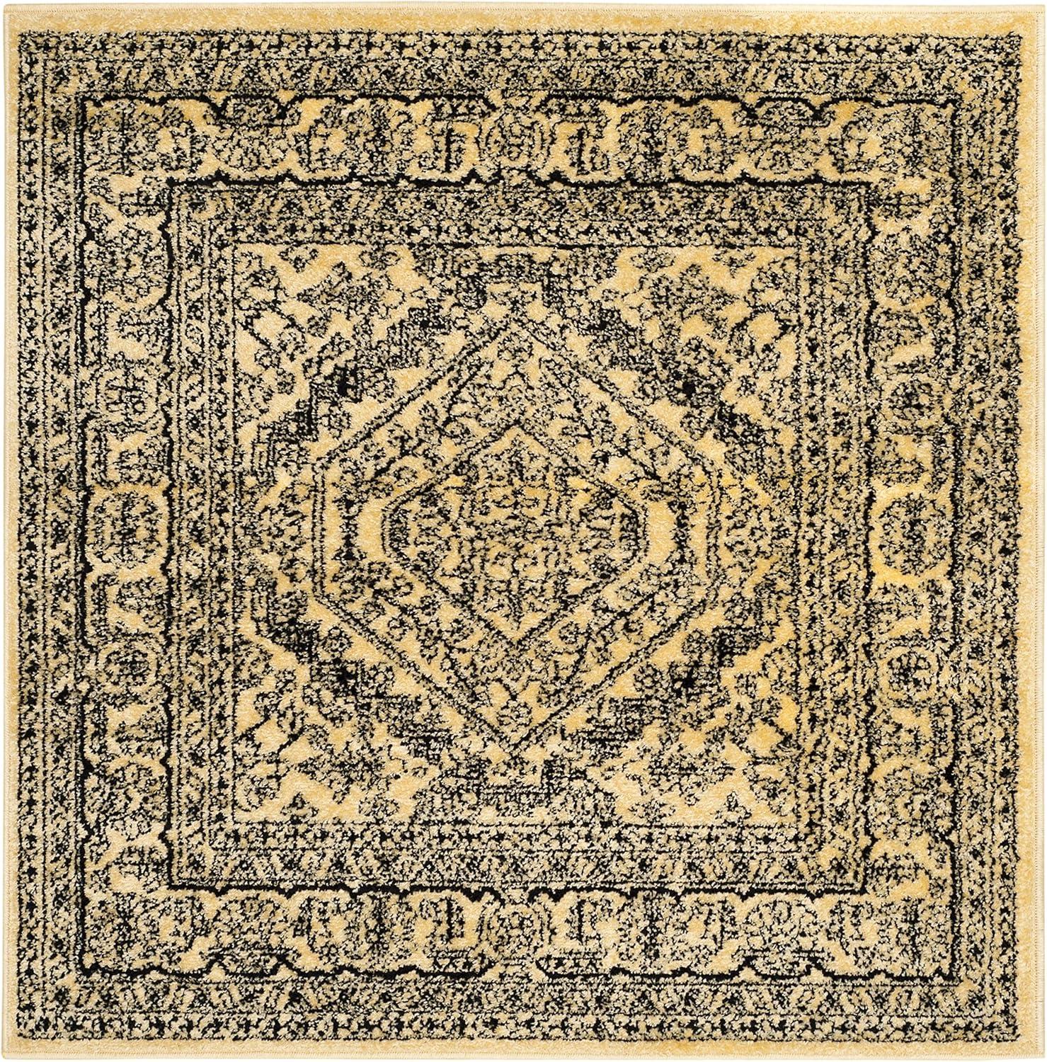 Adirondack ADR108 Power Loomed Area Rug - Gold/Black - 4'x4' - Safavieh.