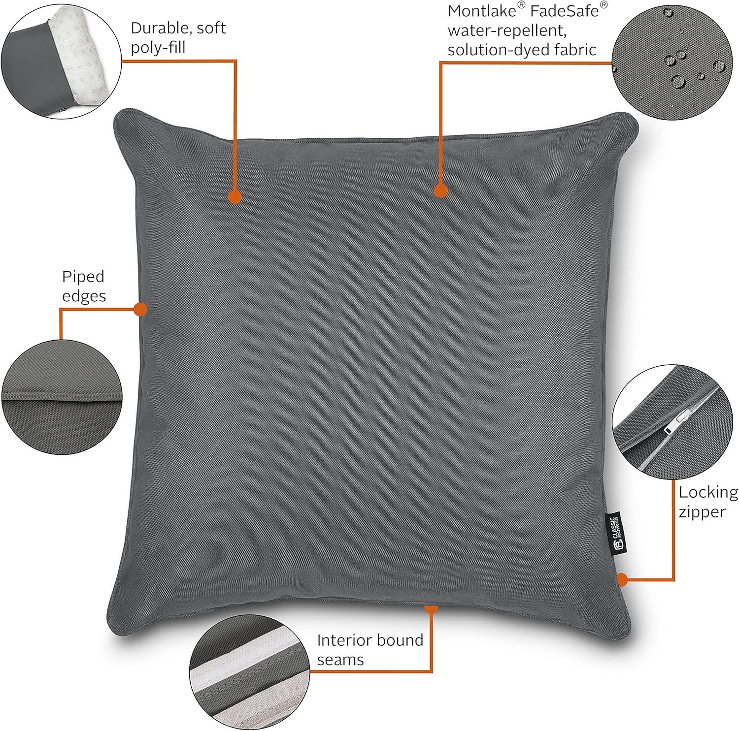 Montlake FadeSafe Light Charcoal Square Outdoor Pillow Set