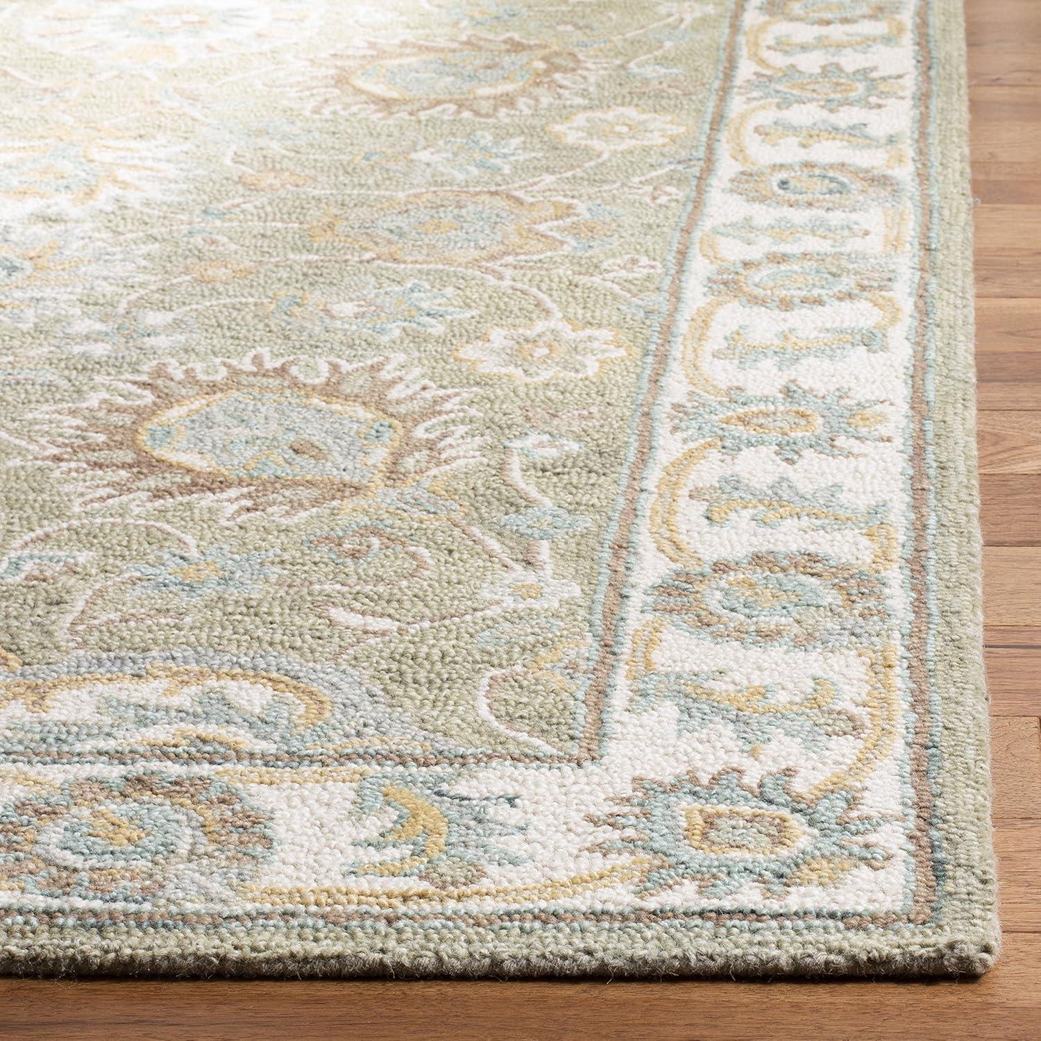 Ivory and Sage Floral Hand-Tufted Wool Square Area Rug