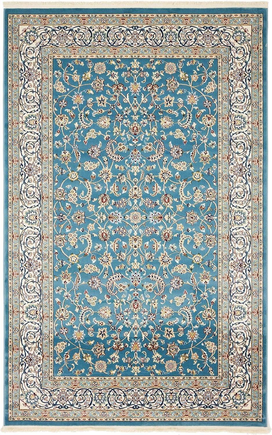 Rugs.com Rabia Collection Rug – 5' x 8' Blue Low Rug Perfect For Bedrooms, Dining Rooms, Living Rooms