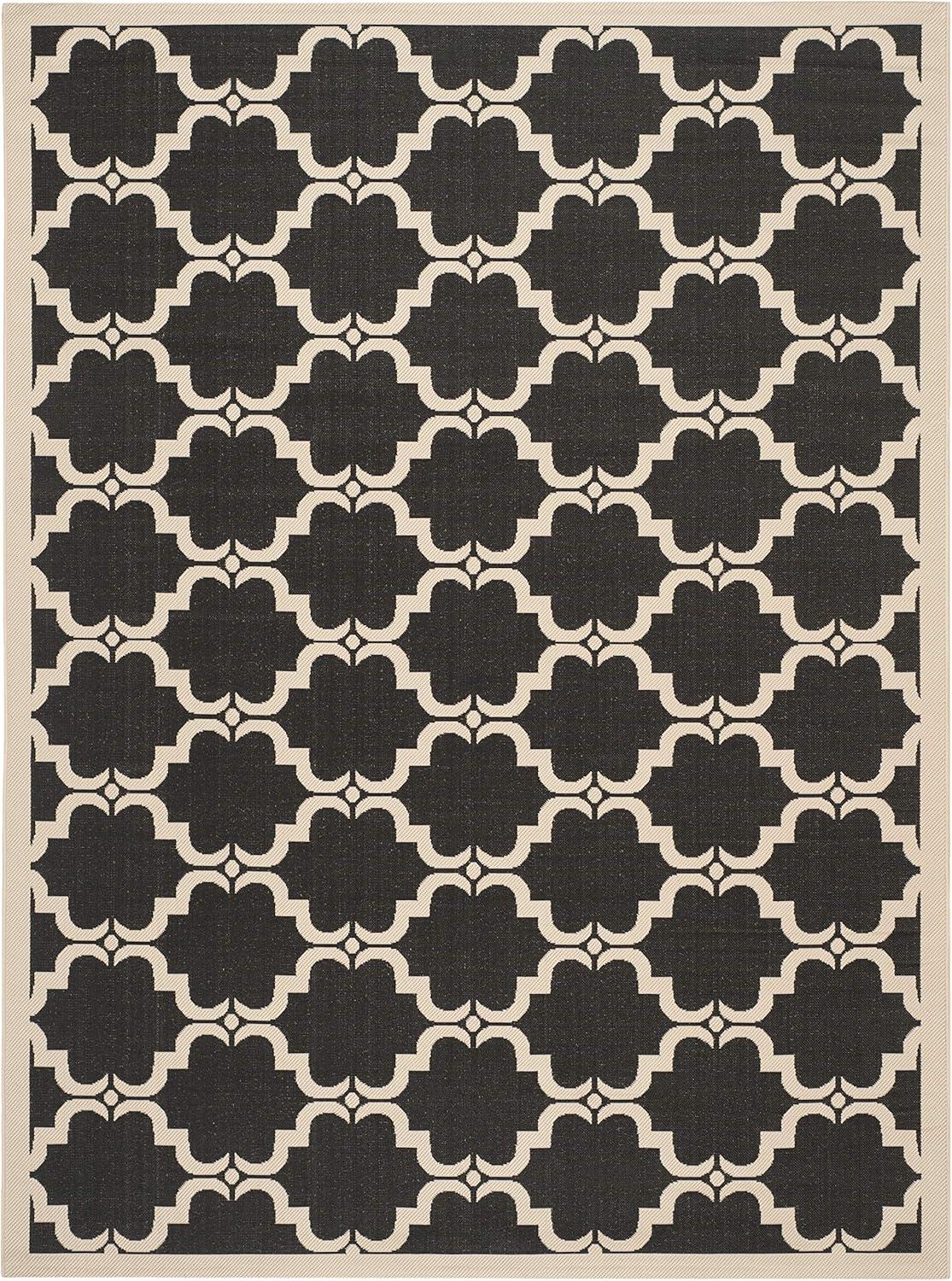 SAFAVIEH Courtyard Estelle Geometric Indoor/Outdoor Area Rug, 9' x 12', Black/Beige