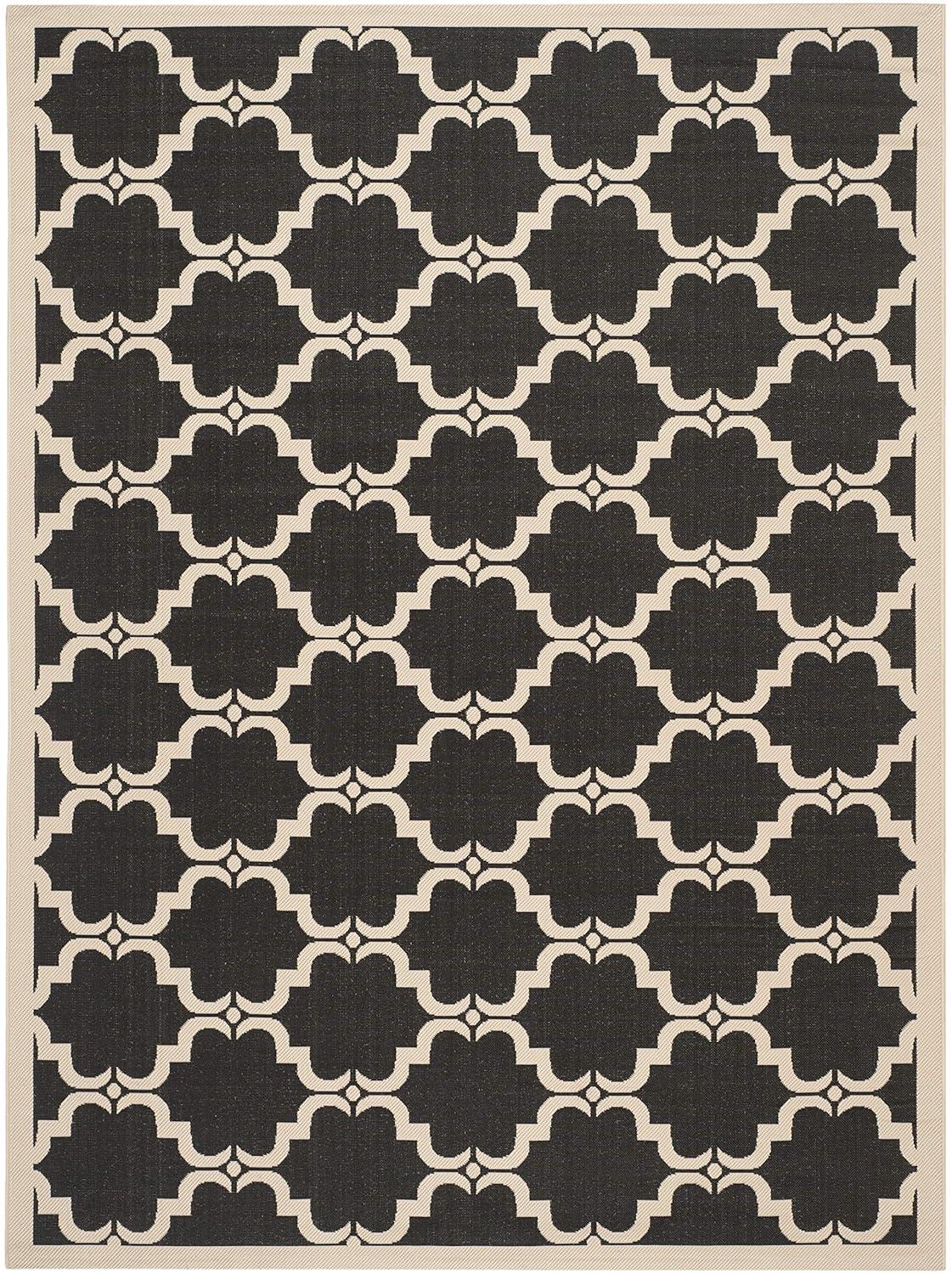 SAFAVIEH Courtyard Estelle Geometric Indoor/Outdoor Area Rug, 9' x 12', Black/Beige