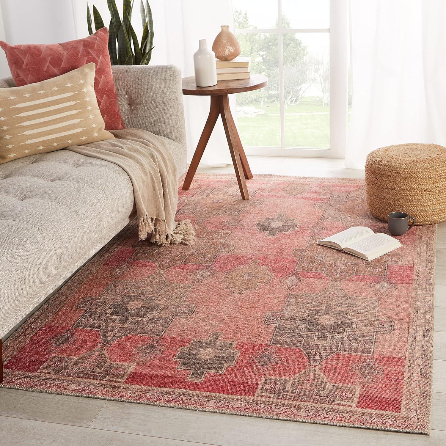 Kairos Pink and Tan Medallion 6' x 9' Synthetic Area Rug