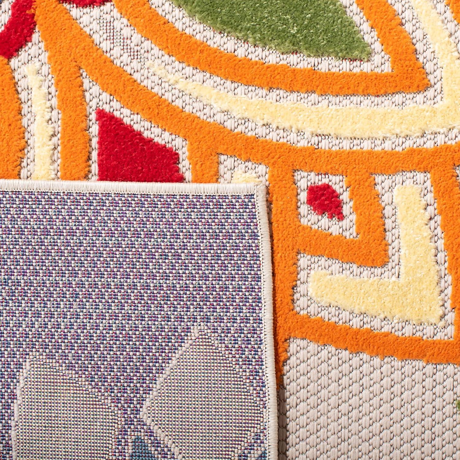 Cabana CBN328 Power Loomed UV Resistant Indoor/Outdoor Accent Rug - Ivory/Orange - 3'x3' - Safavieh