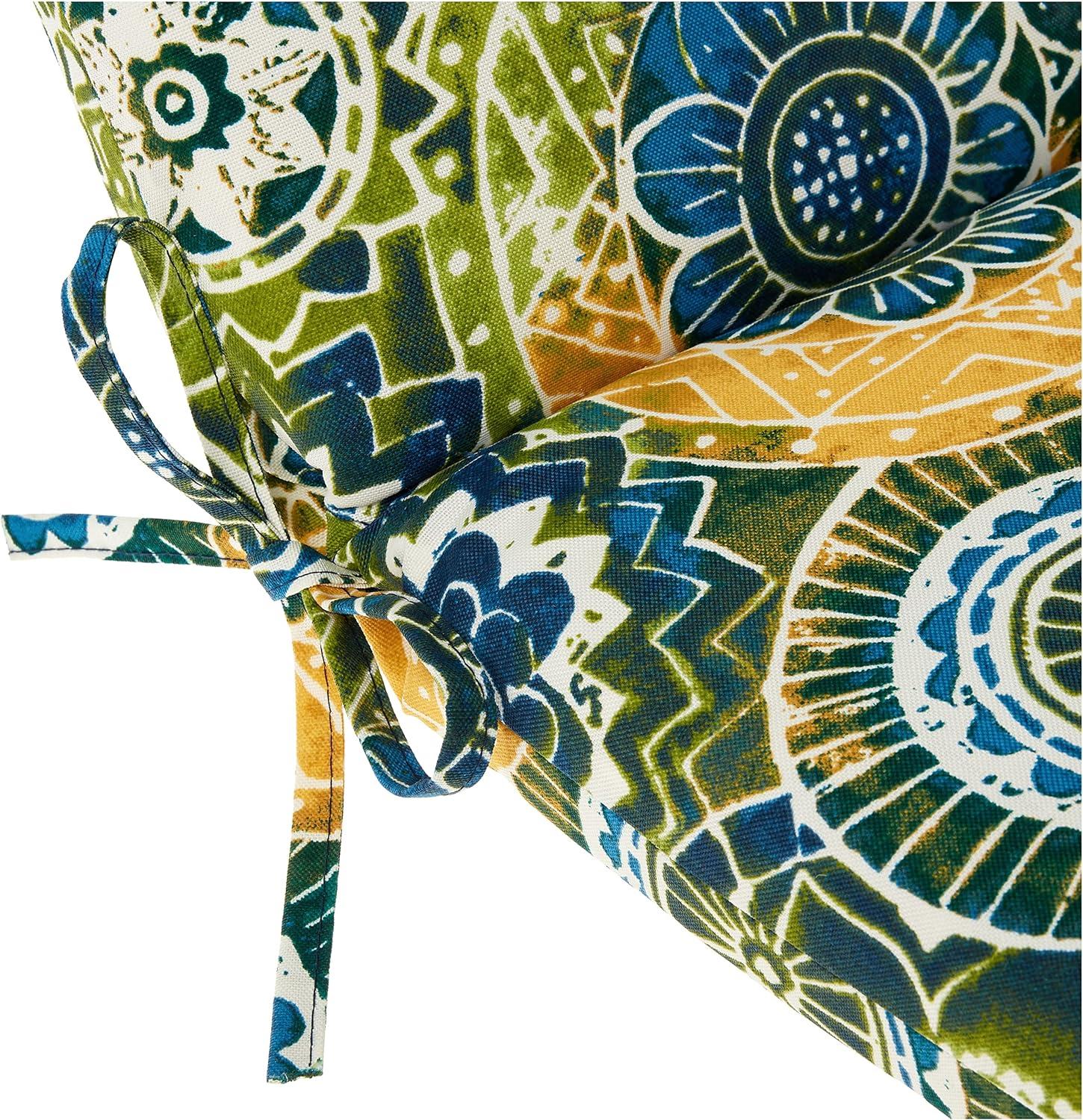 Watercolor Mandalas Outdoor Chair Cushion in Yellow, Blue, and Green