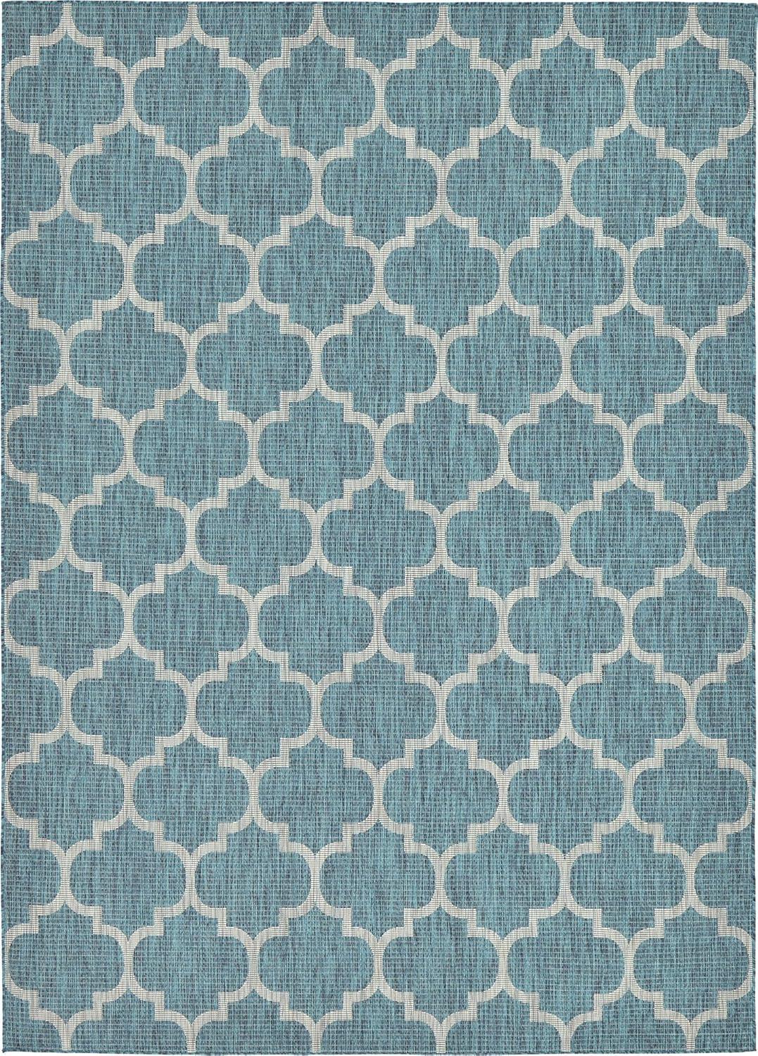 Unique Loom 8' 0 x 11' 4 Rectangle Indoor/Outdoor Trellis Teal Area Rug
