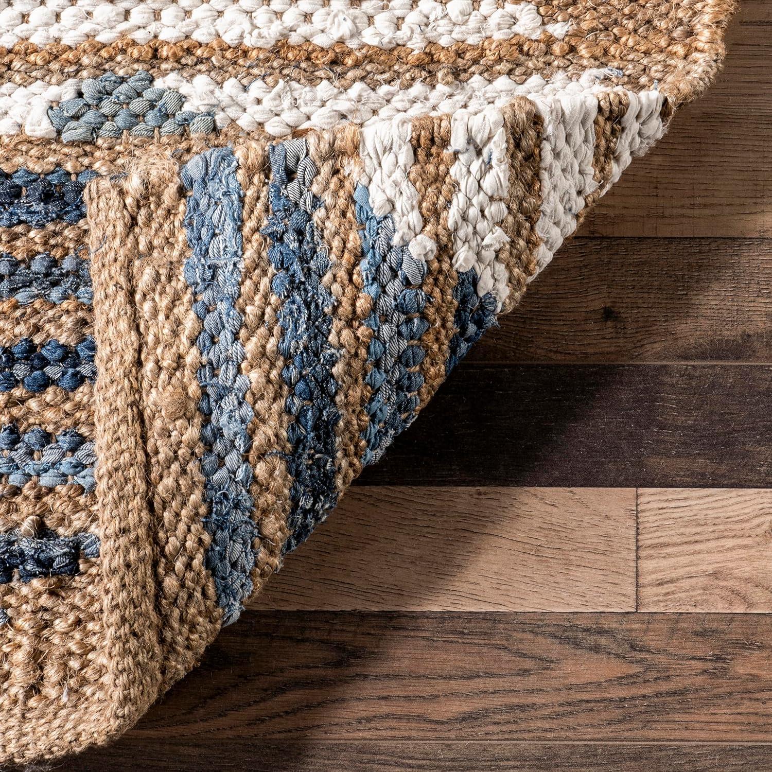 nuLOOM Hand Braided Marla Denim And Jute Diamonds Area Rug, Runner 2' 6" x 10', Off White