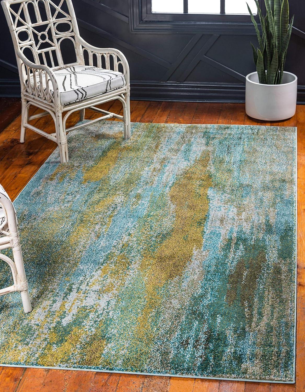 Unique Loom Jardin Collection Area Rug - Lilly (7' 1" x 10' Rectangle Turquoise/Gray)