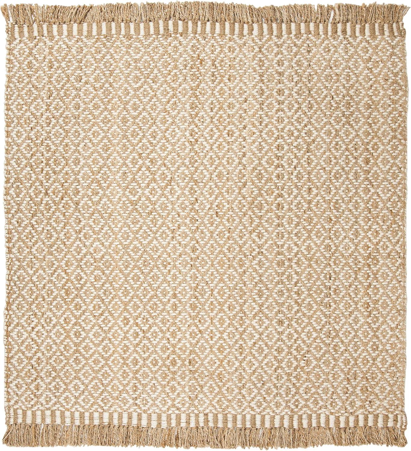 Hand-Knotted Ivory Wool 7' Square Non-Slip Washable Area Rug