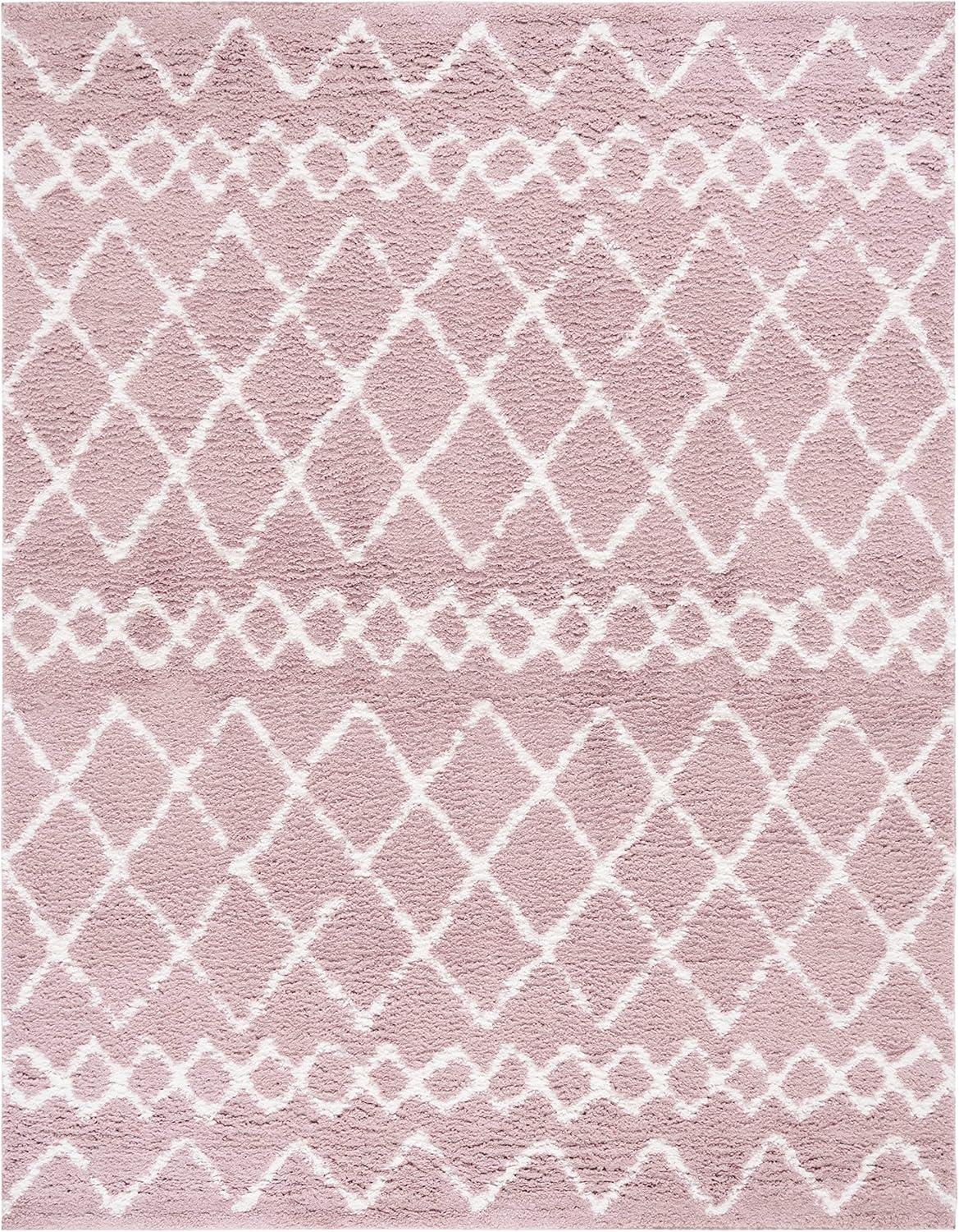 SAFAVIEH Berber Shag Feride Geometric Area Rug, Light Rose/Ivory, 8' x 10'