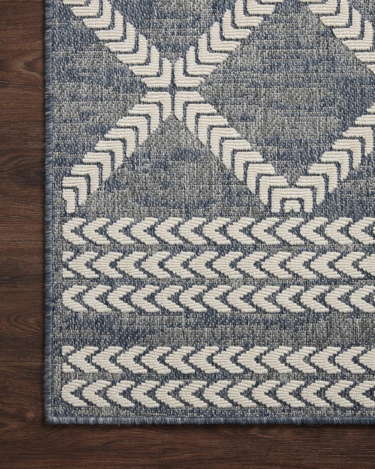 Denim & Ivory Geometric Washable Rectangular Rug