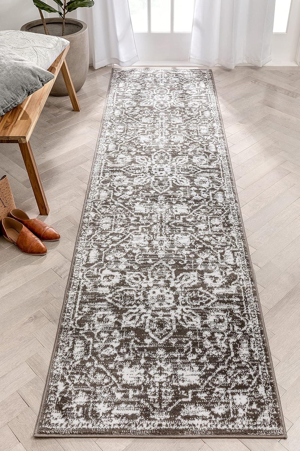 Vintage Bohemian Floral Gray Soft Runner Rug 2'7" x 9'10"