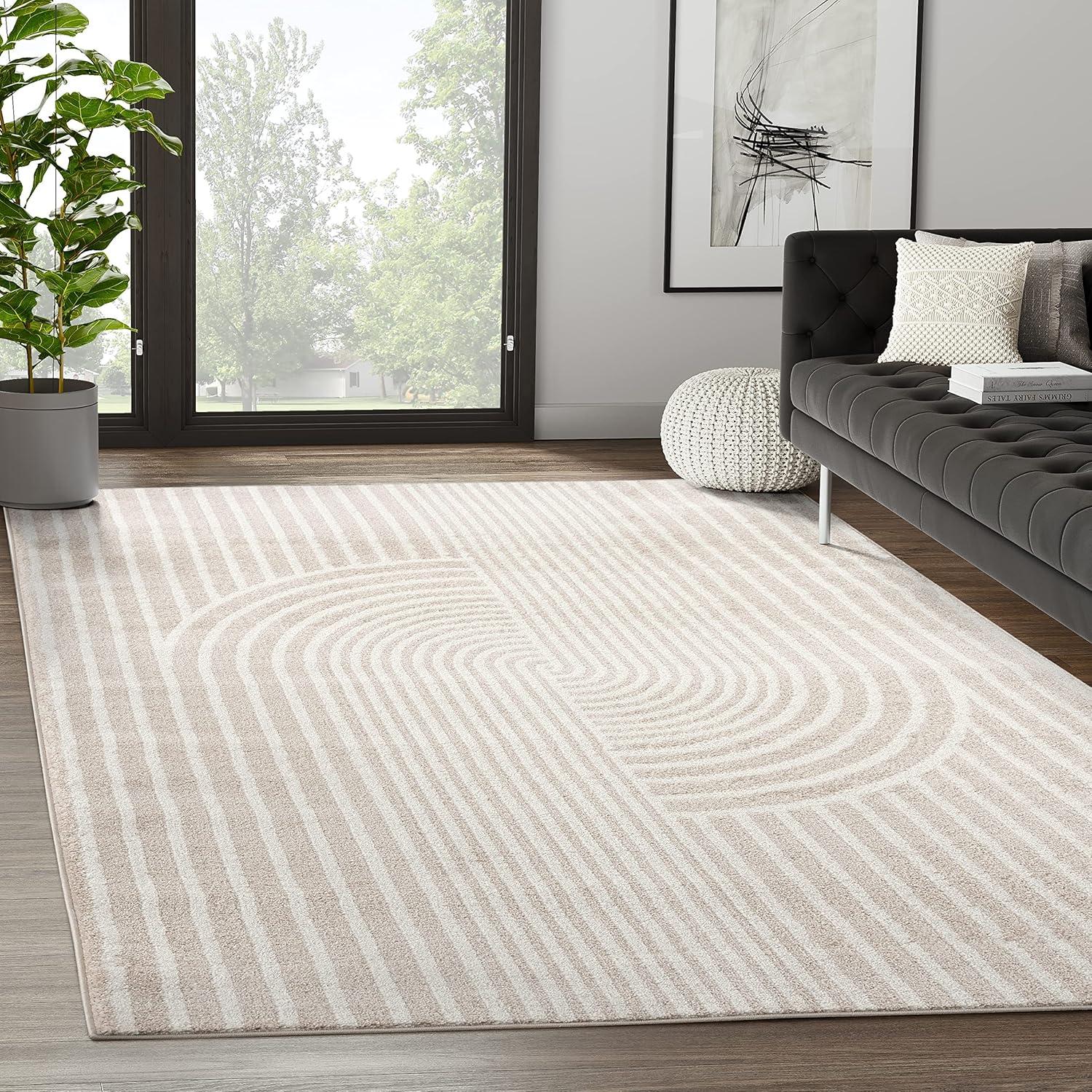 Ivory Geometric 6' x 9' Synthetic Easy-Care Area Rug