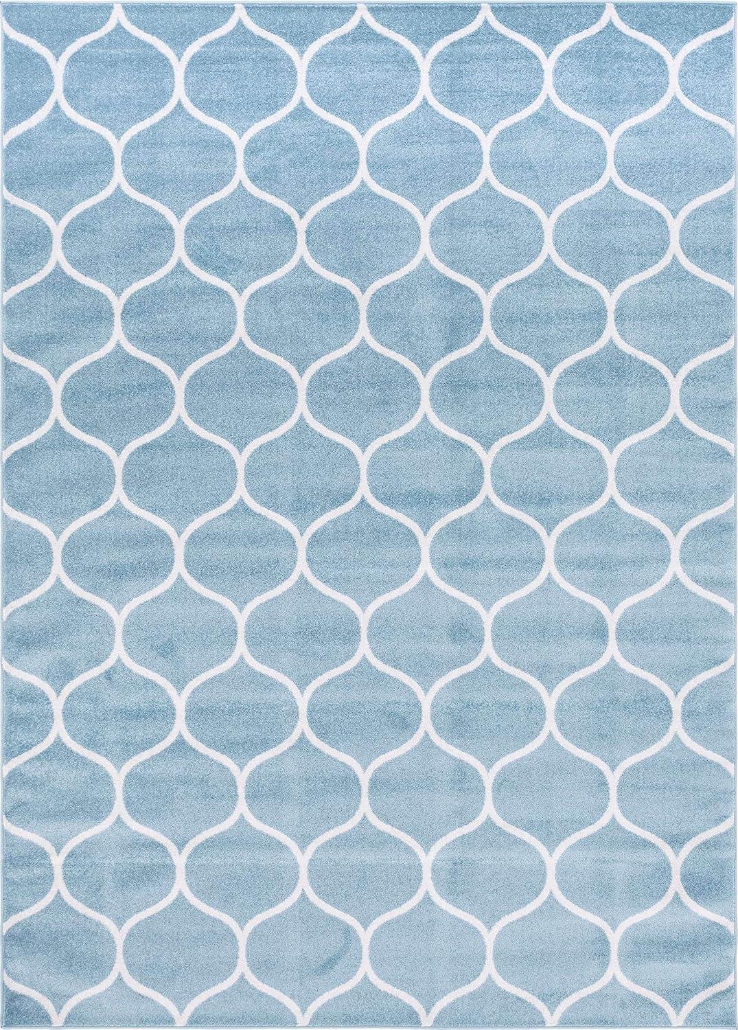 Unique Loom Trellis Frieze Collection Area Rug - Rounded (8' x 11' Rectangle Light Blue/Ivory)