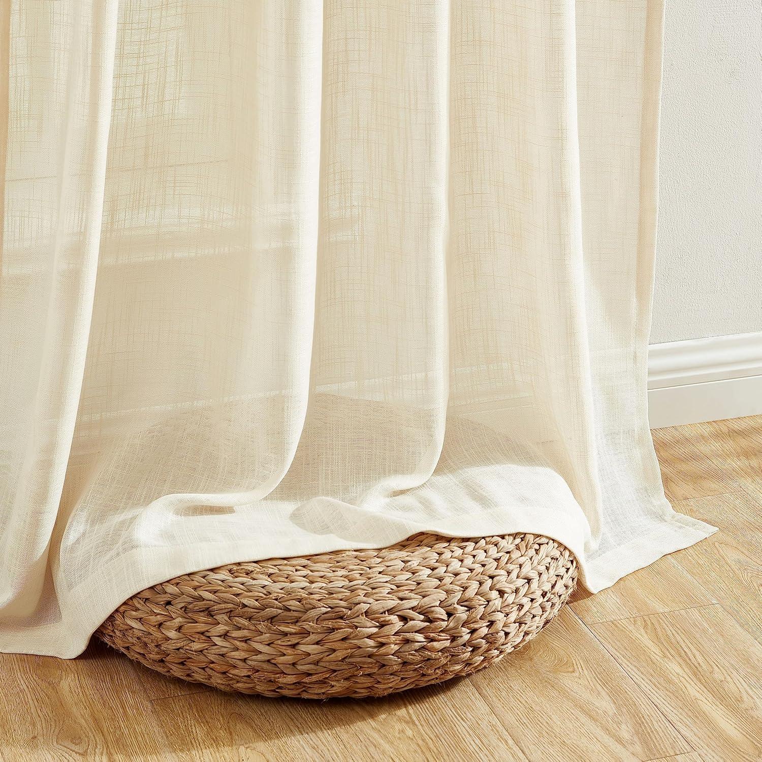 HLC.ME Linda Faux Linen Textured Semi Sheer Privacy Sun Light Filtering Window Rod Pocket Thick Curtains Panels, Set of 2 - Beige, 54 W x 72 L