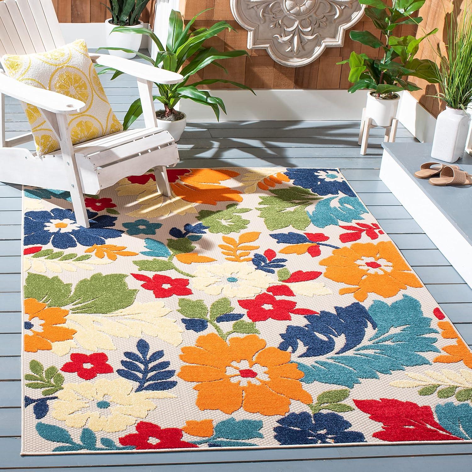 Cabana CBN308 Loomed Indoor Area Rug - Ivory/Orange - 4'5"x6'5" - Safavieh