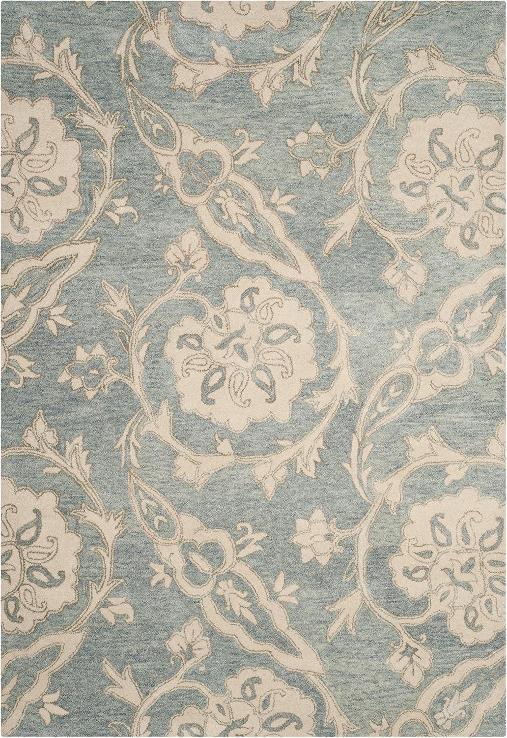 SAFAVIEH Roslyn Colton Floral Wool Area Rug, Light Blue/Ivory, 8' x 10'