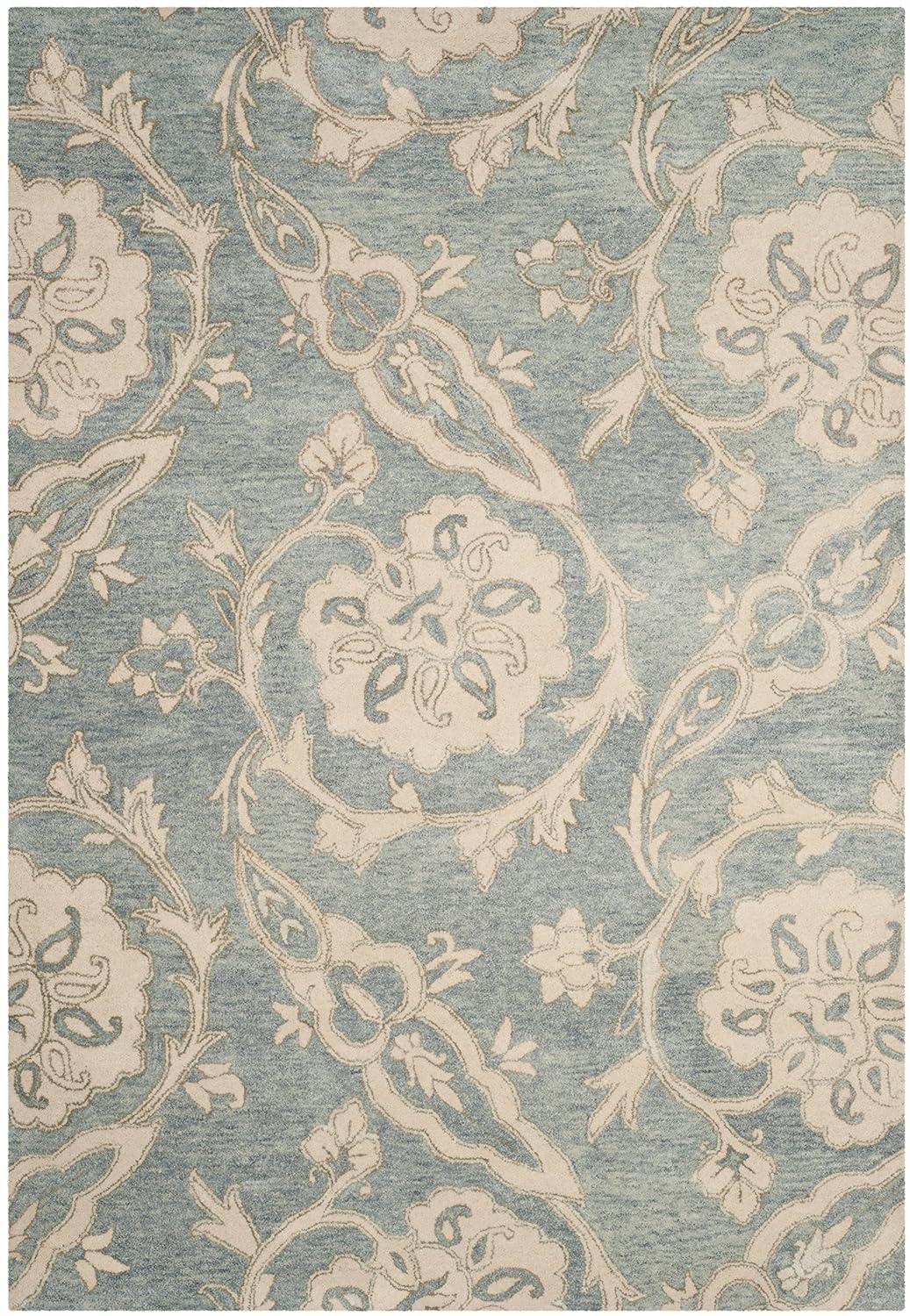 SAFAVIEH Roslyn Colton Floral Wool Area Rug, Light Blue/Ivory, 8' x 10'
