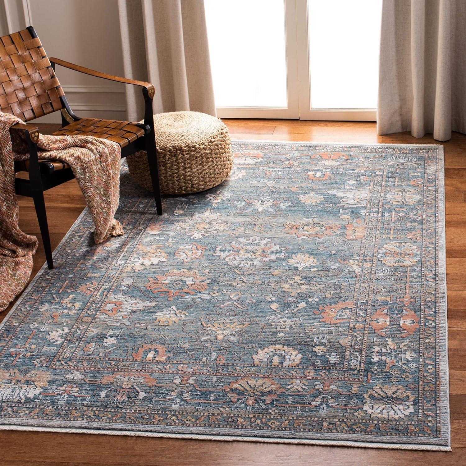 Elegant Blue & Ivory Synthetic 9' x 12' Easy-Care Area Rug