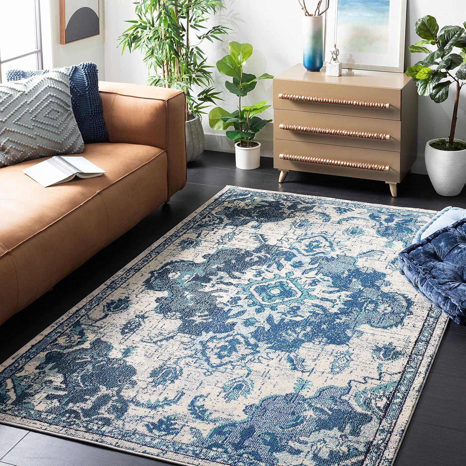 Madison MAD484 Power Loomed Indoor Area Rug - Ivory/Blue - 5'3"x7'6" - Safavieh