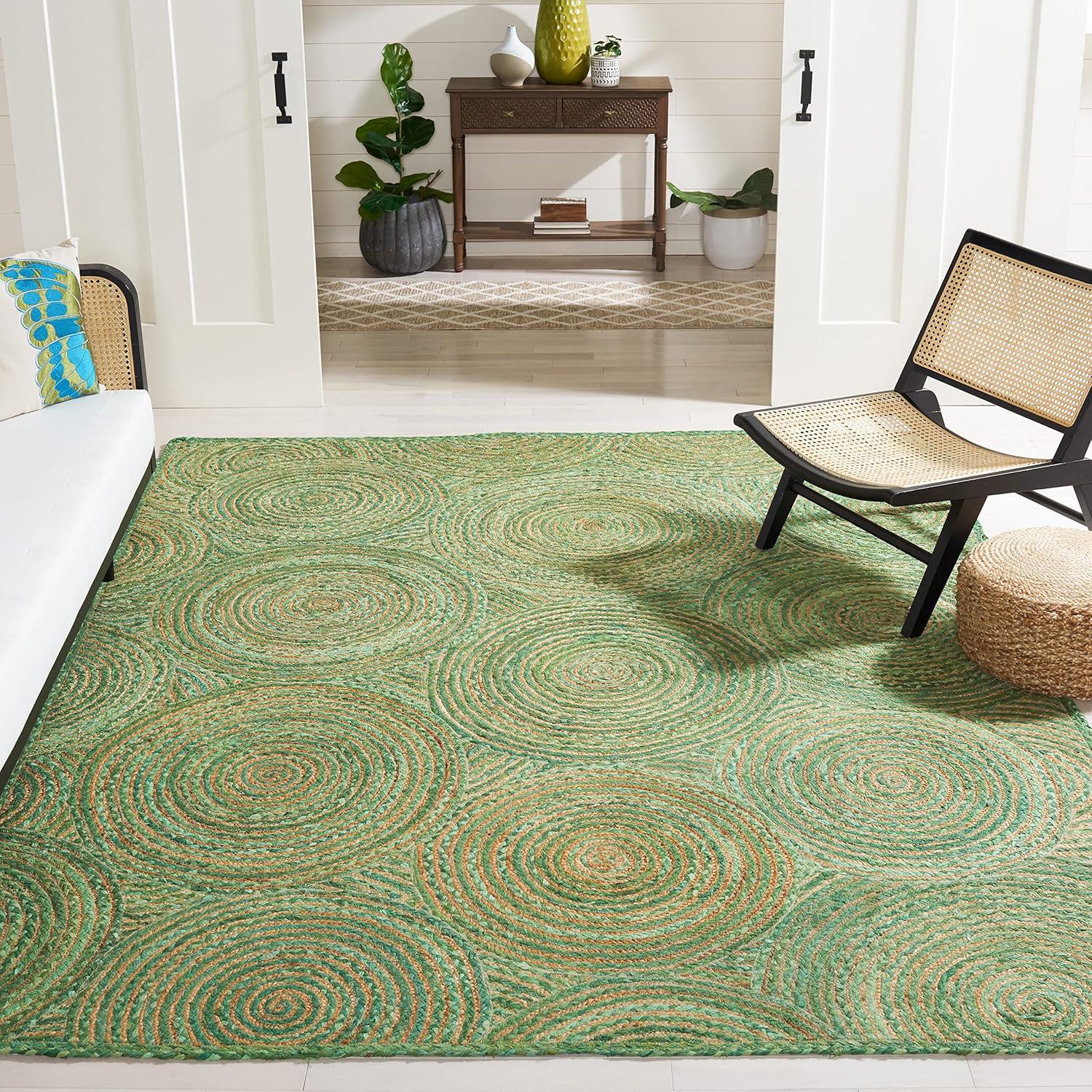 Handmade Green and Natural Geometric Jute Area Rug