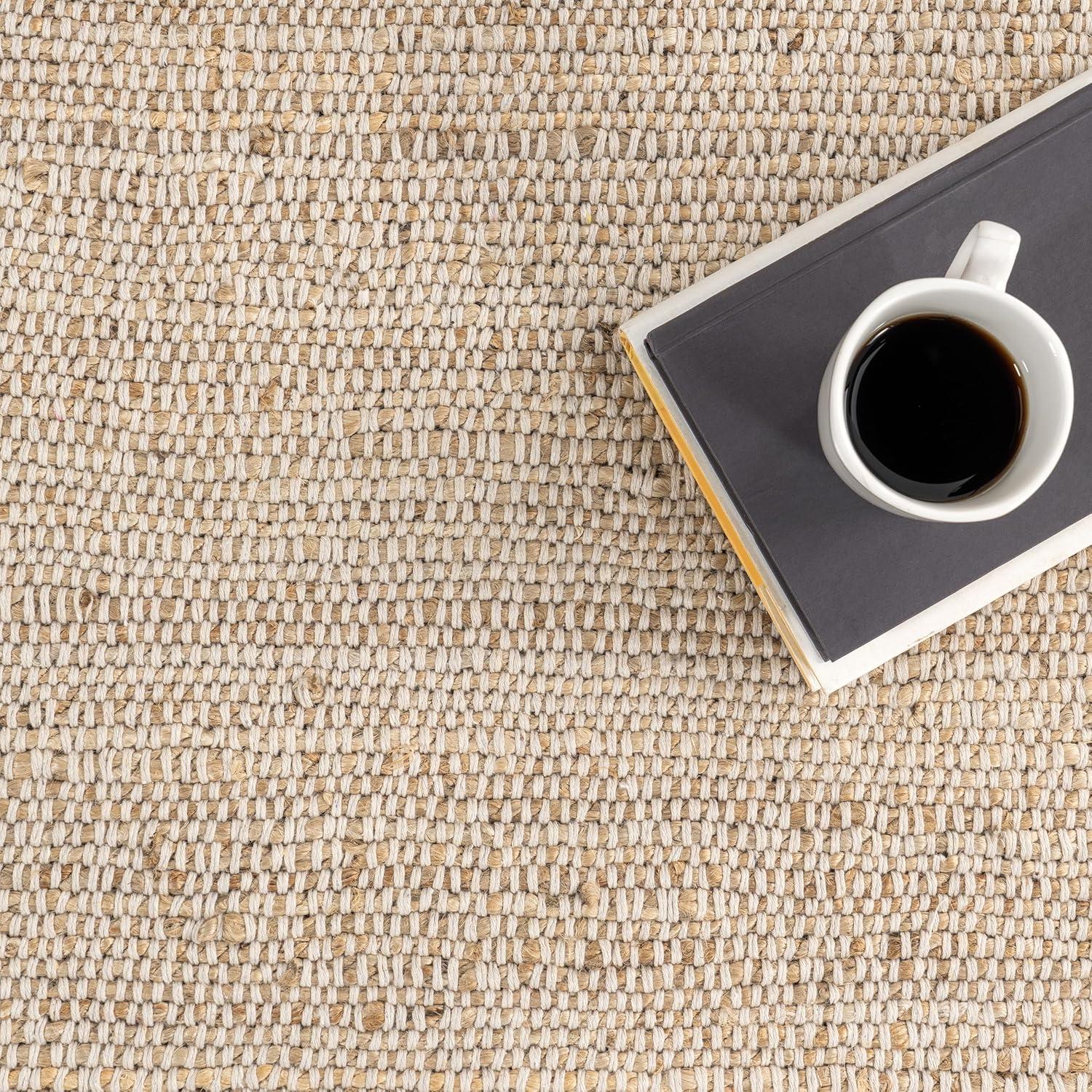 Nuloom 5x8 Elfriede Jute & Cotton Hand Woven Indoor Area Rug, Natural, Solid Rustic Farmhouse Style Natural Fiber Bedroom, Living Room,