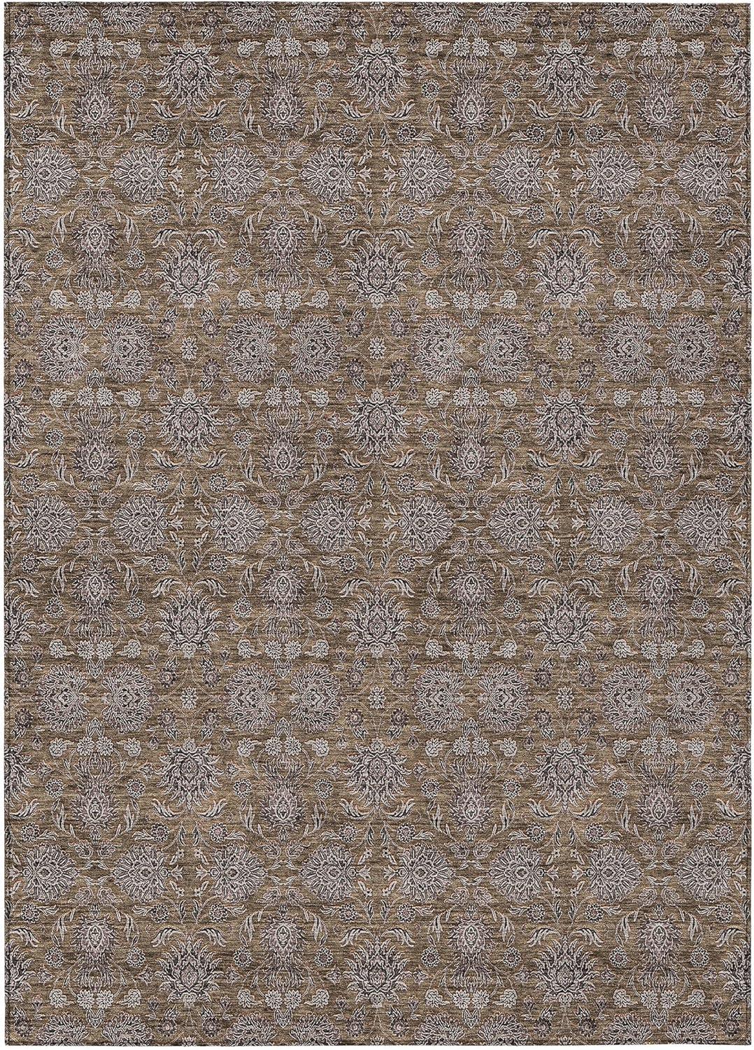 Chocolate Floral Patterned Synthetic Indoor/Outdoor Rug 5' x 7'