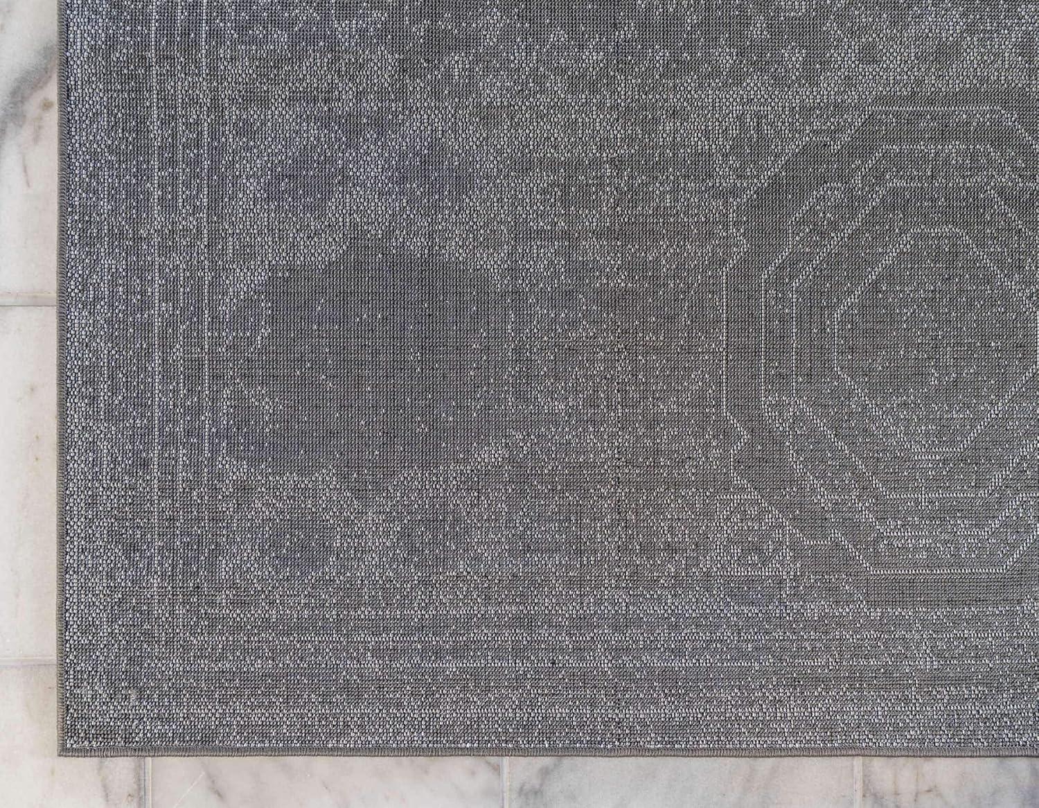 Dark Gray Rectangular Synthetic Low Pile Area Rug