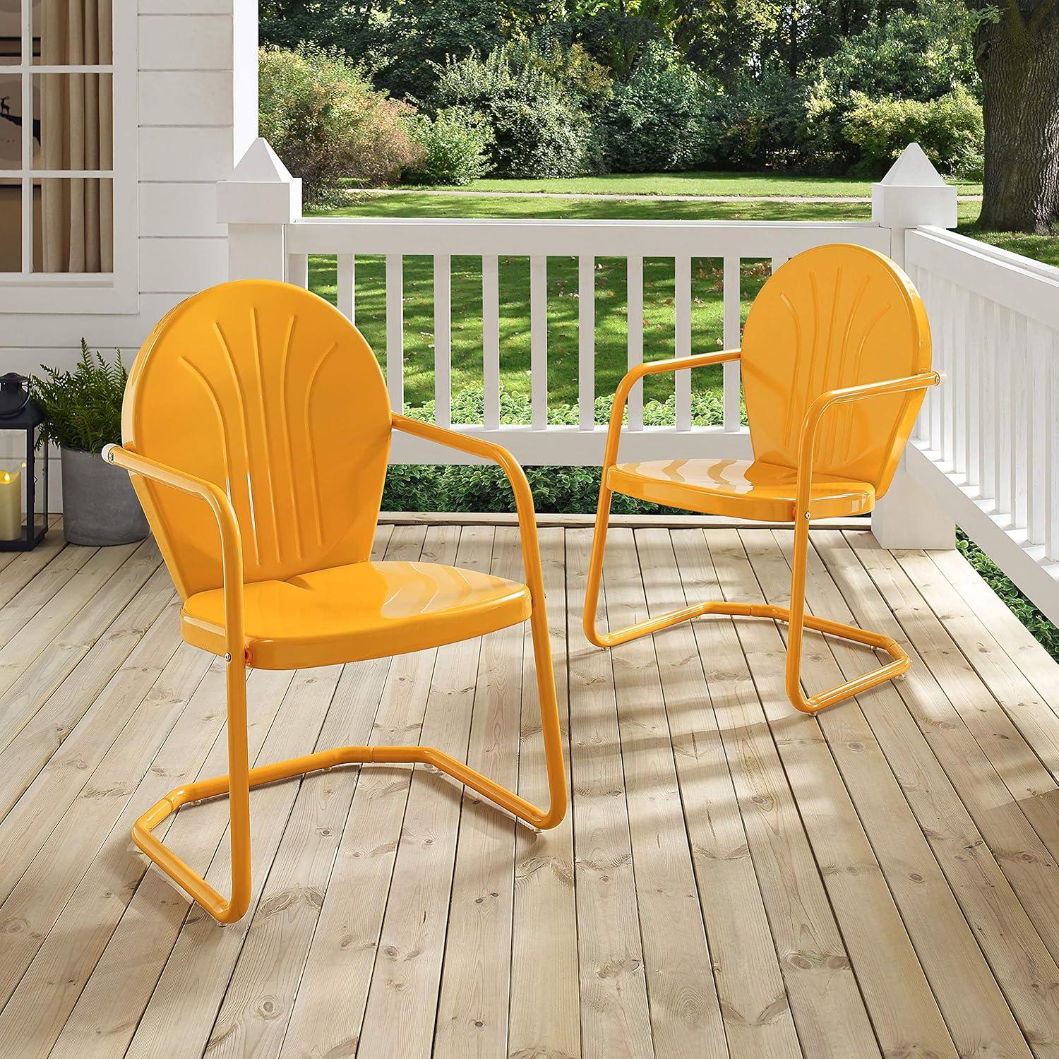 Crosley Furniture Griffith Outdoor Chair, Retro Metal Patio Chairs for Dining, Porch, Deck, Balcony, Tangerine