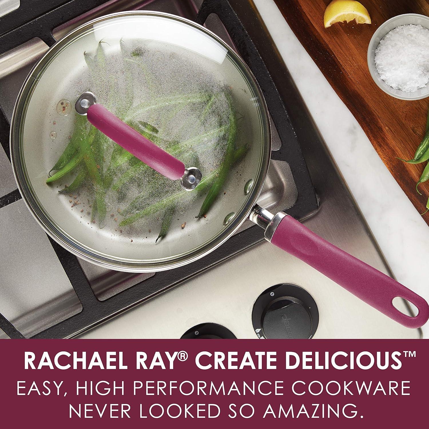 Rachael Ray Create Delicious Aluminum Nonstick Covered Deep Frying Pan, 9.5-Inch, Red Shimmer