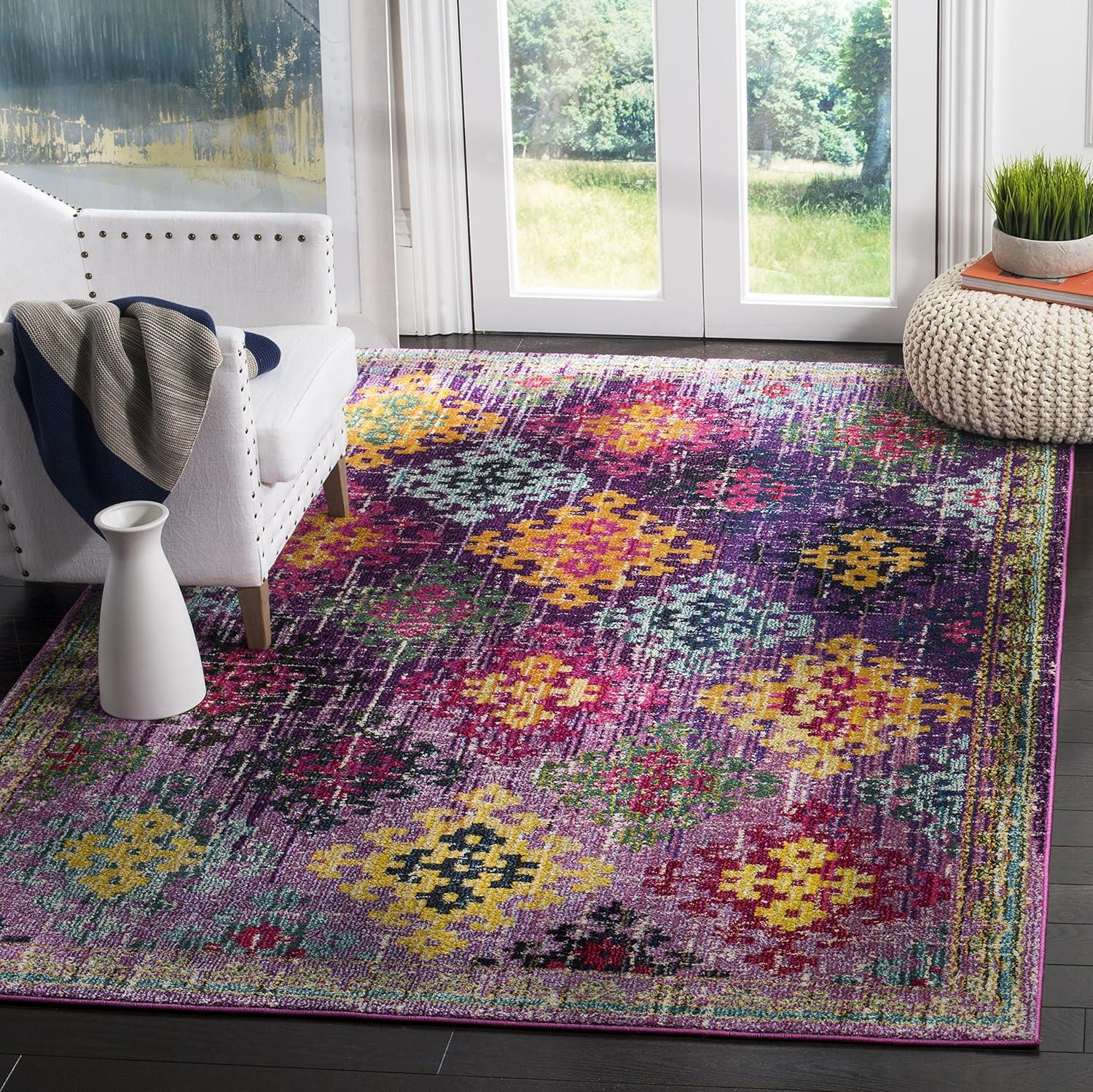 Boho Chic Purple and Multi Synthetic Area Rug