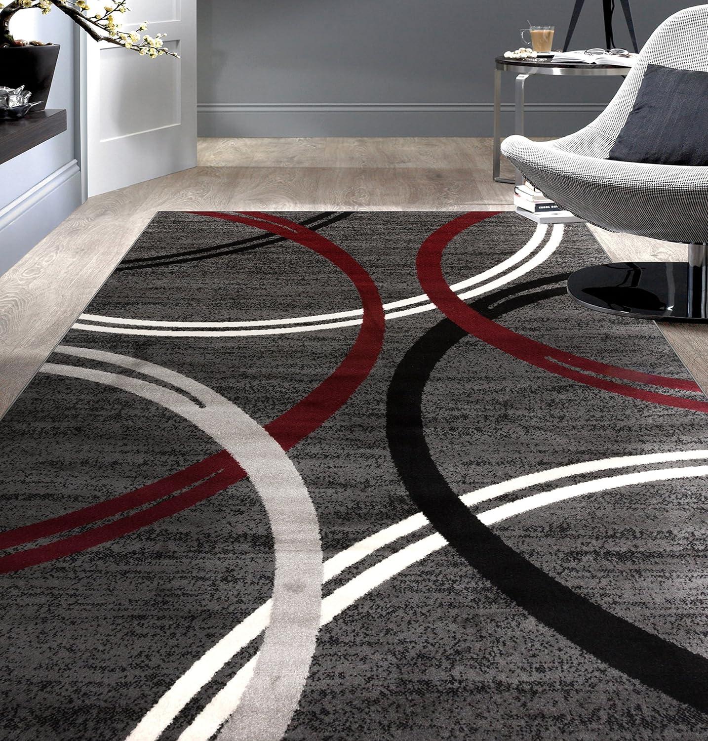 Abstract Red Swirls Easy-Care Synthetic Area Rug 5'3" x 7'3"