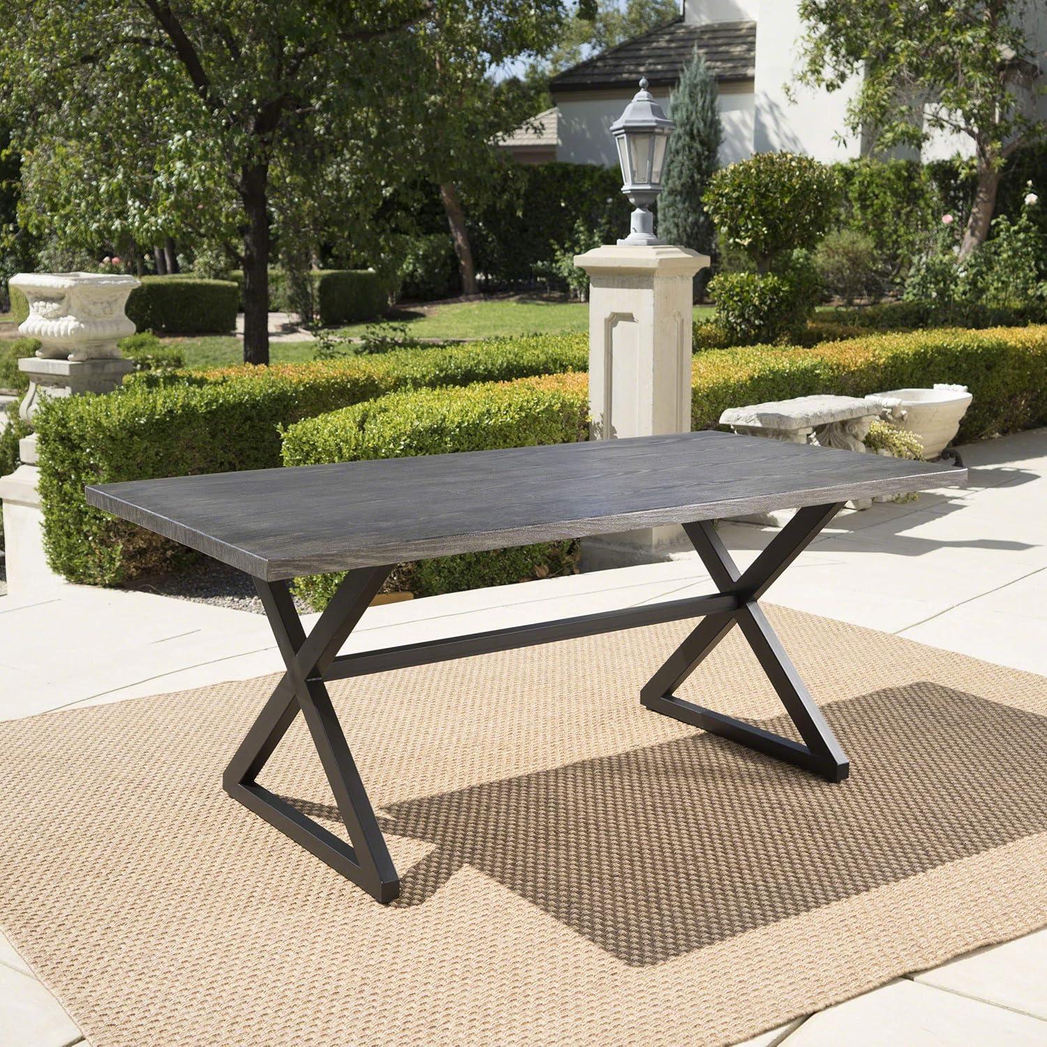 GDF Studio Rosarito Outdoor Aluminum Dining Table, Gray